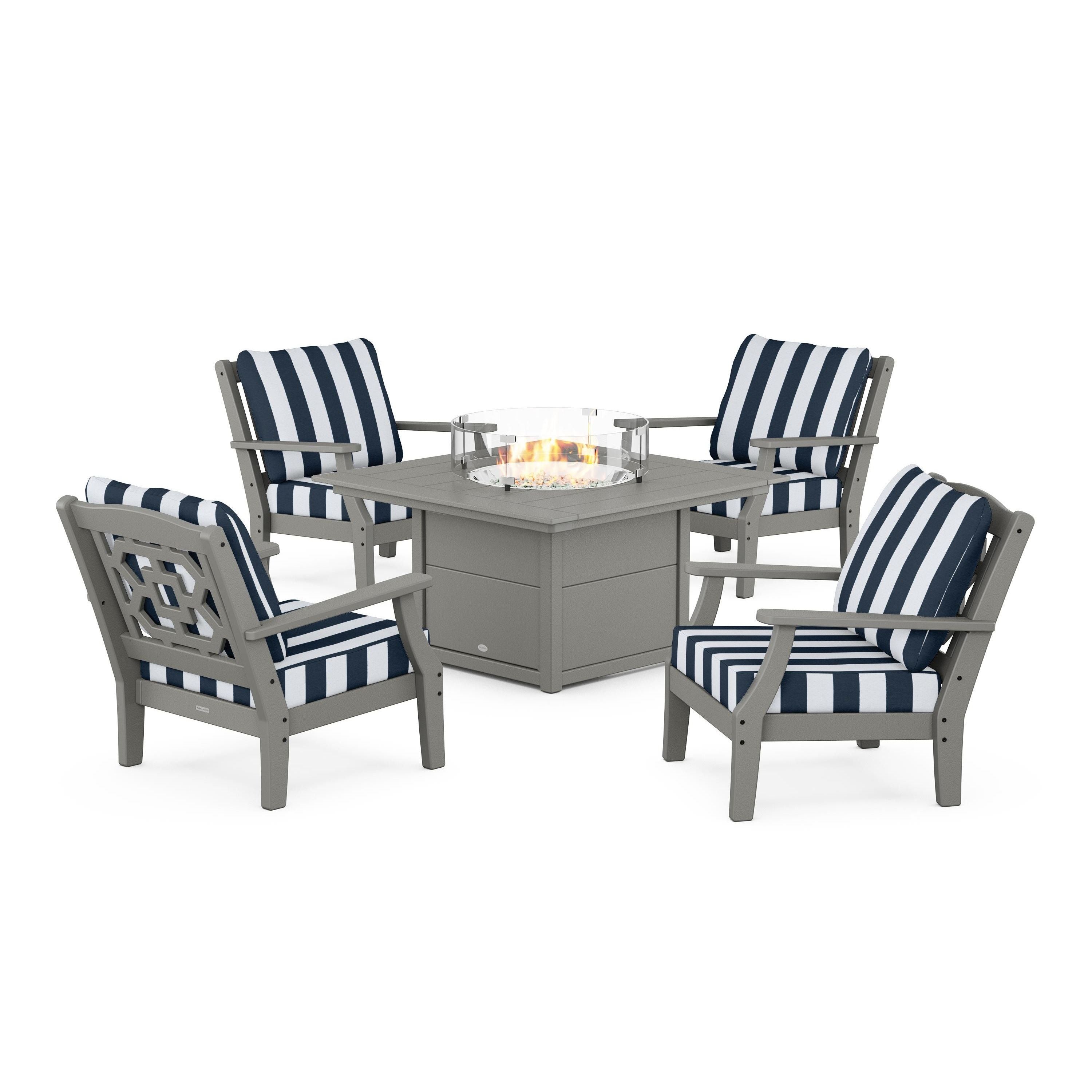 Chinoiserie 5-Piece Deep Seating Set with Fire Pit Table