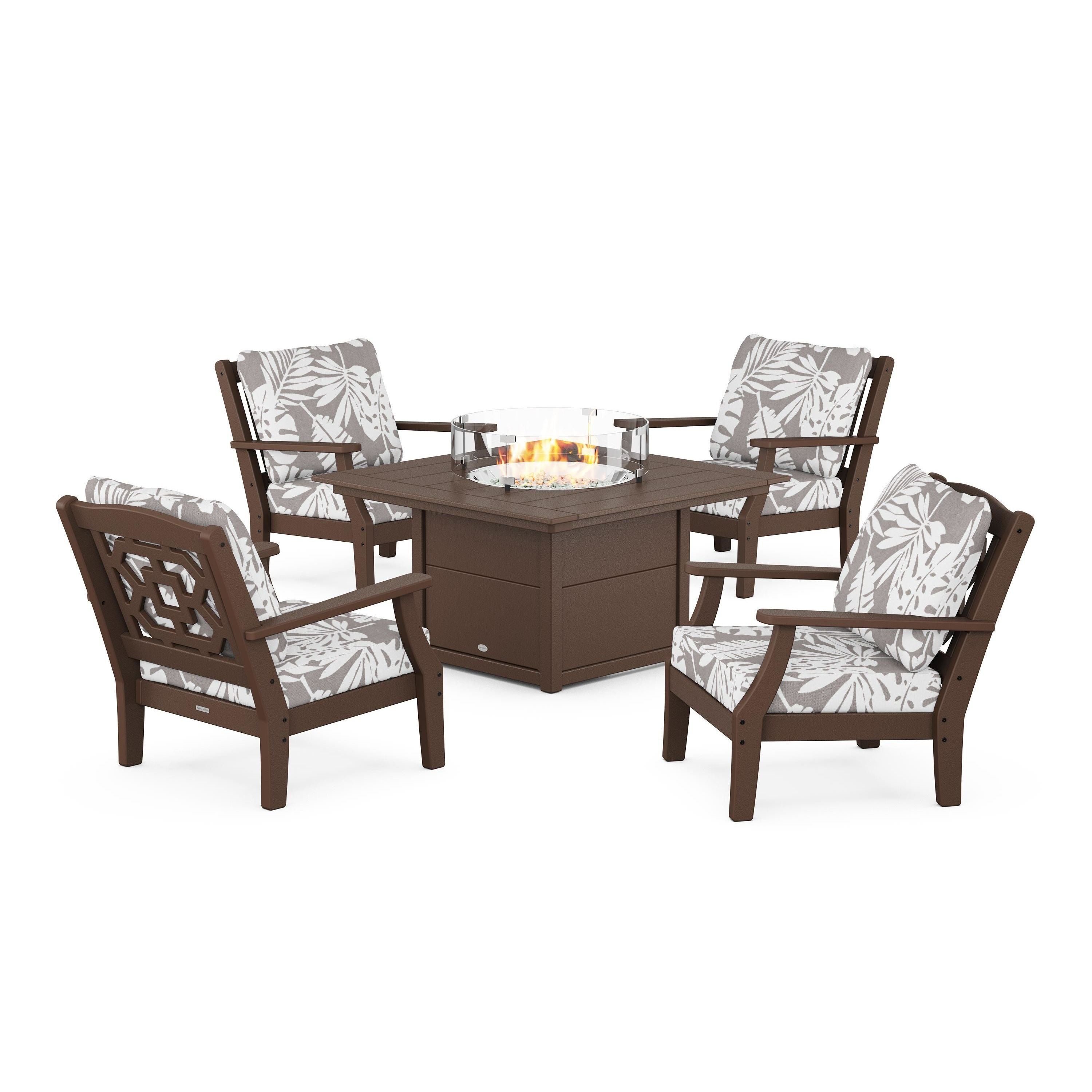 Chinoiserie 5-Piece Deep Seating Set with Fire Pit Table