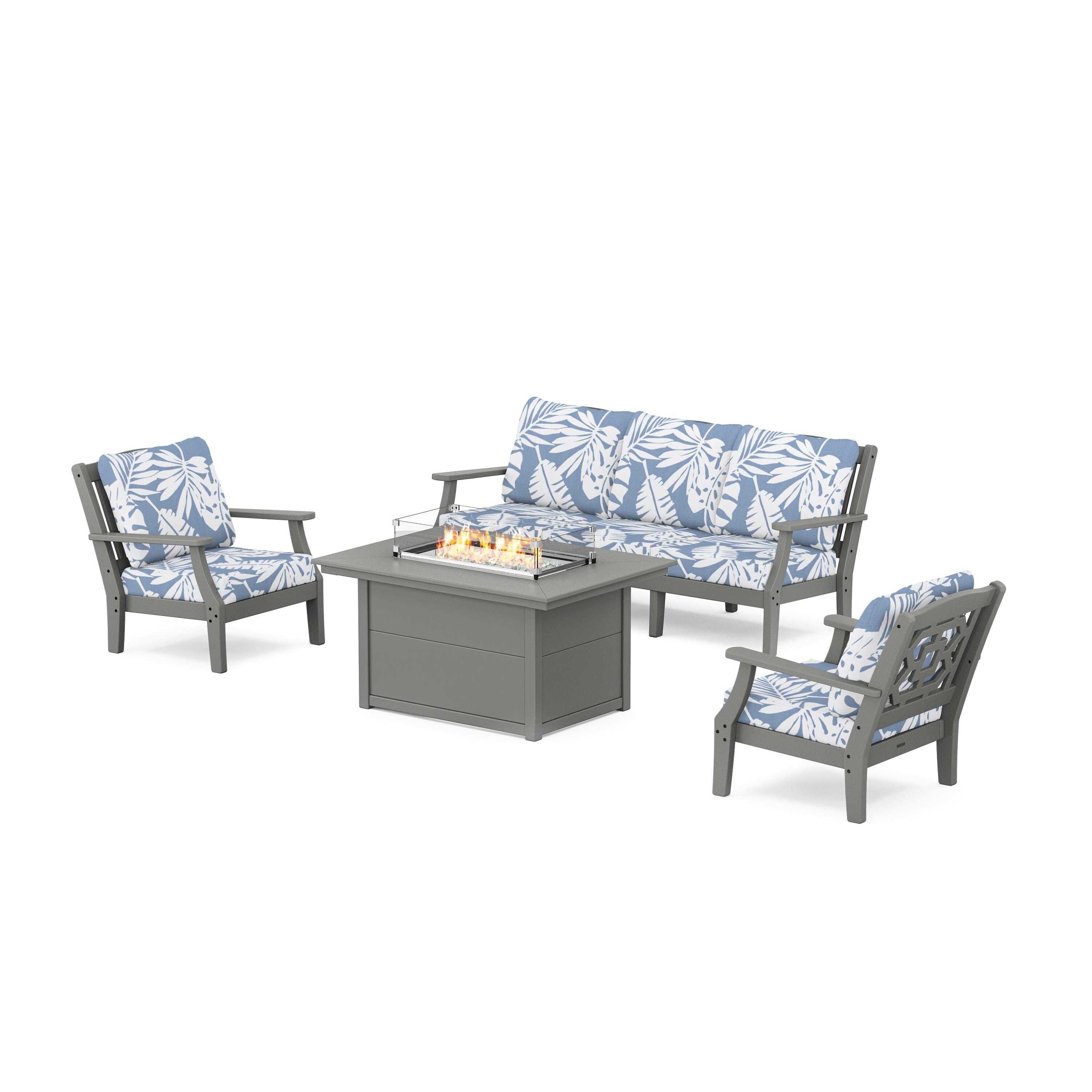 Chinoiserie Deep Seating Fire Pit Table Set