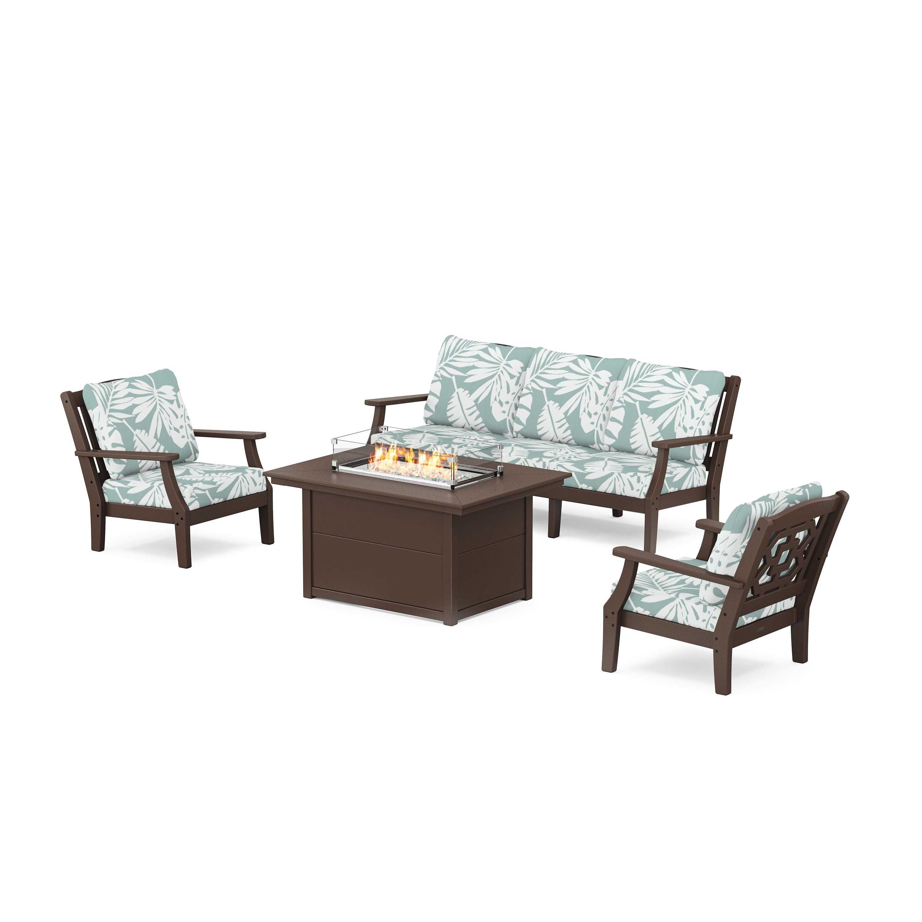 Chinoiserie Deep Seating Fire Pit Table Set