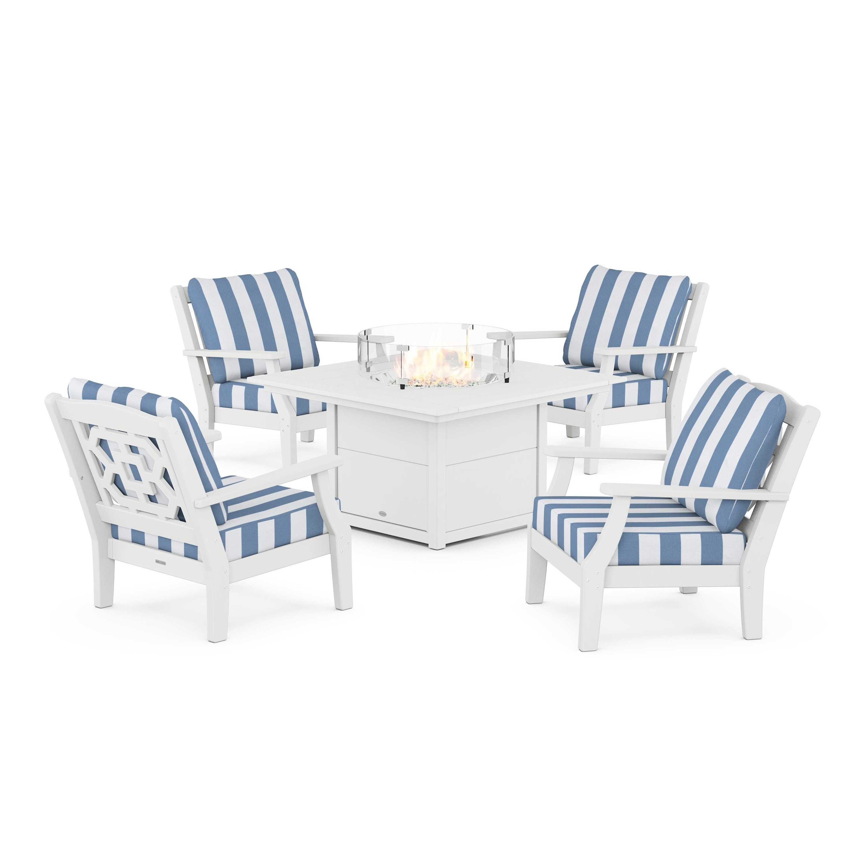 Chinoiserie 5-Piece Deep Seating Set with Fire Pit Table
