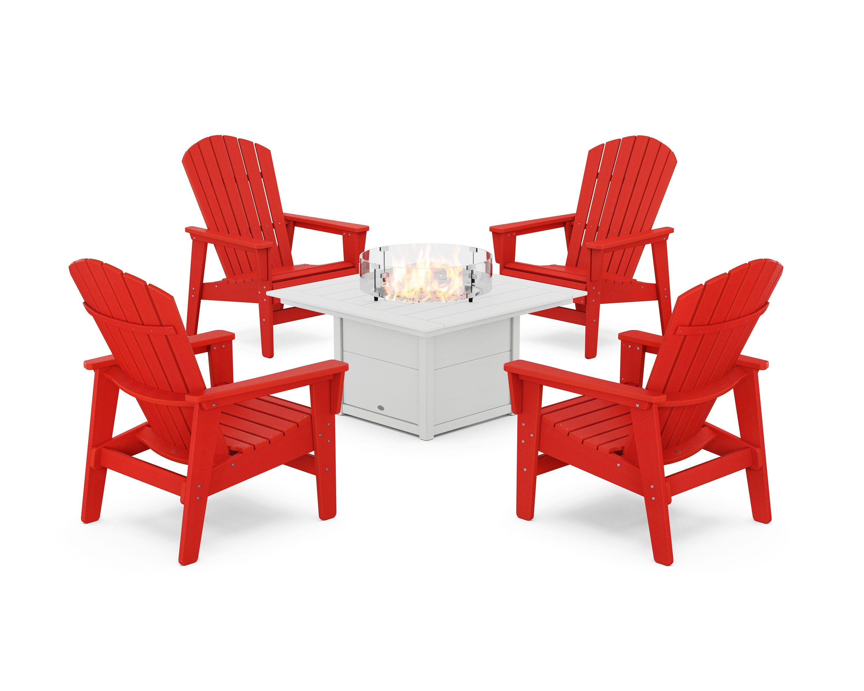 5-Piece Nautical Grand Upright Adirondack Conversation Set with Fire Pit Table