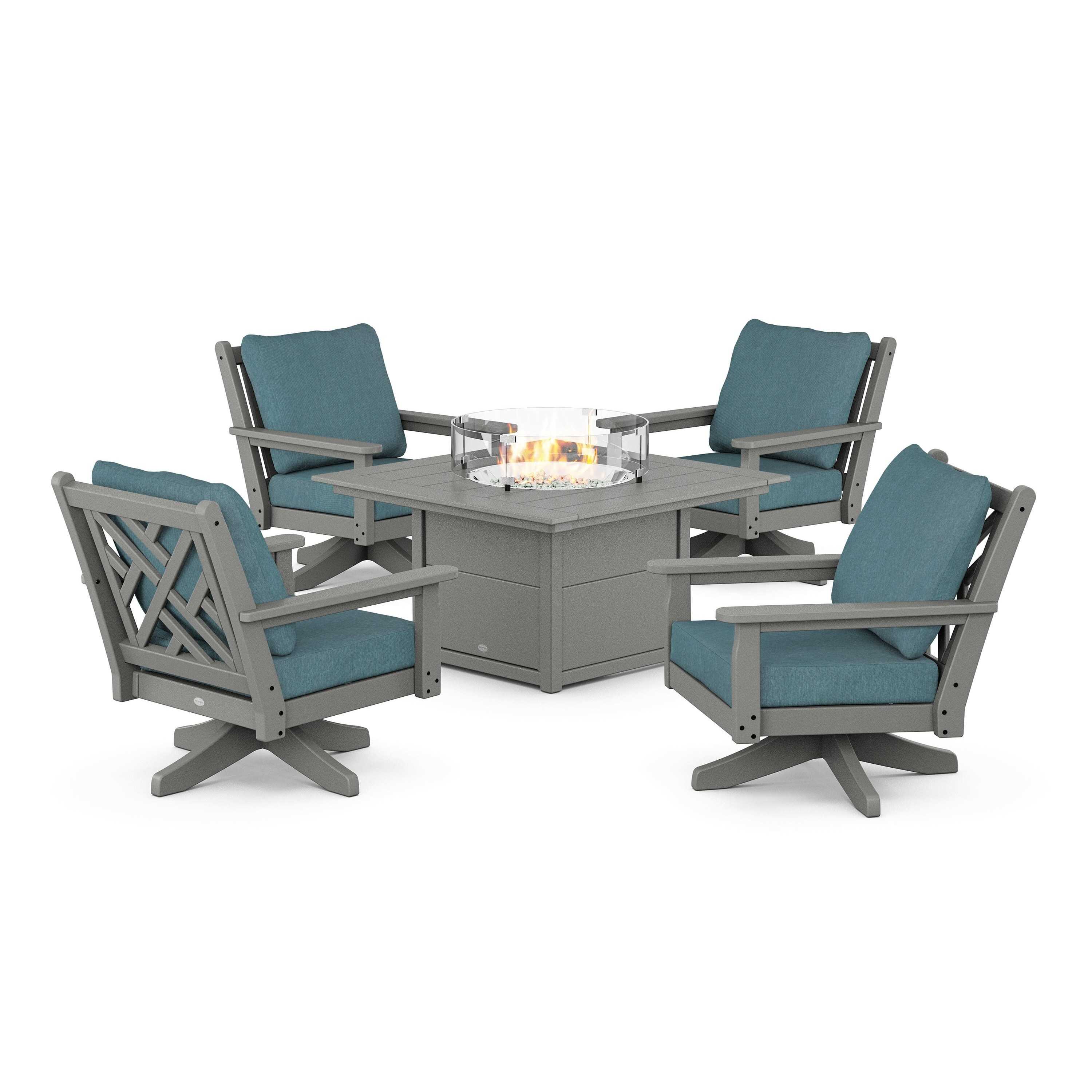 Chippendale 5-Piece Deep Seating Swivel Conversation Set with Fire Pit Table