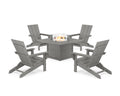 5-Piece Modern Studio Folding Adirondack Conversation Set with Fire Pit Table