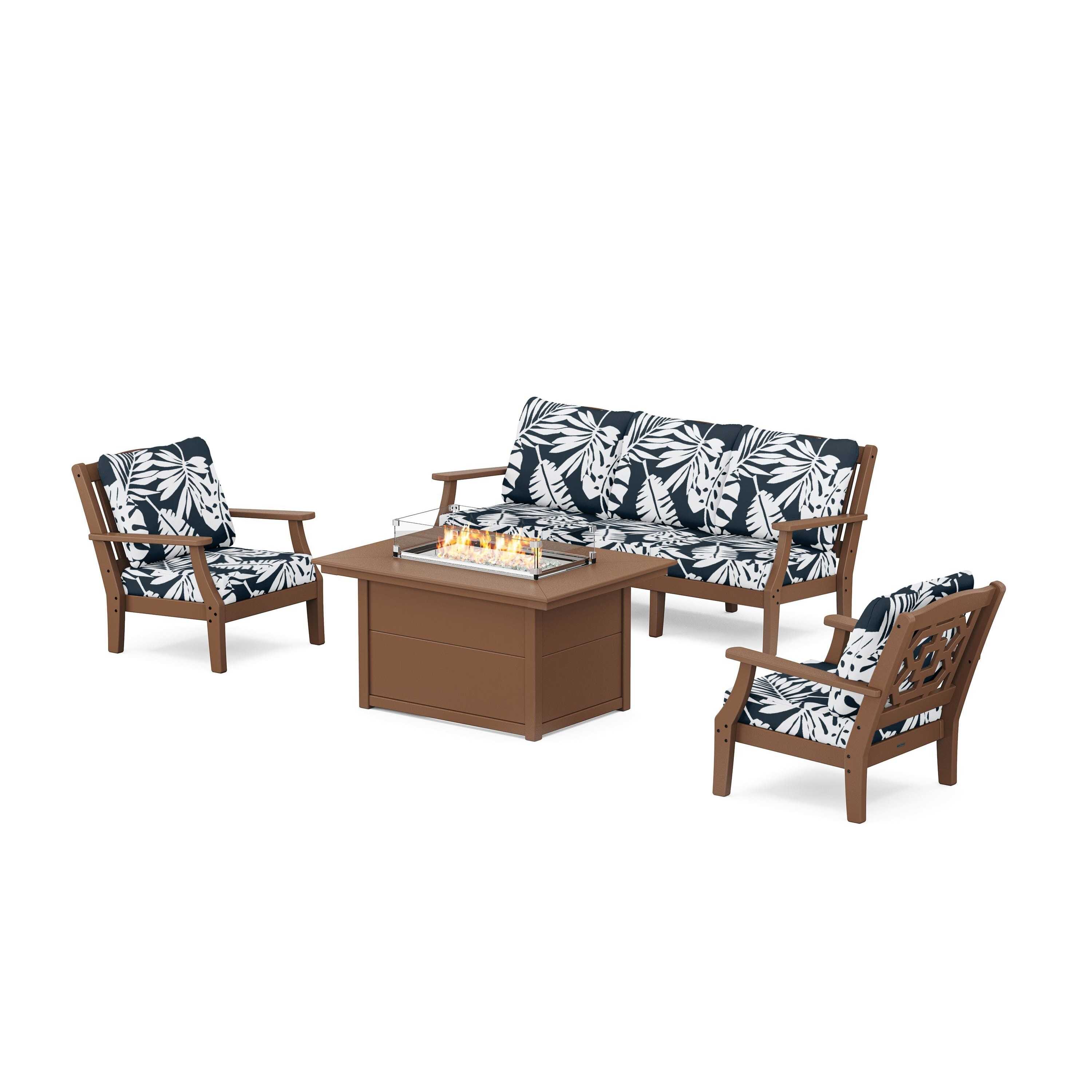 Chinoiserie Deep Seating Fire Pit Table Set