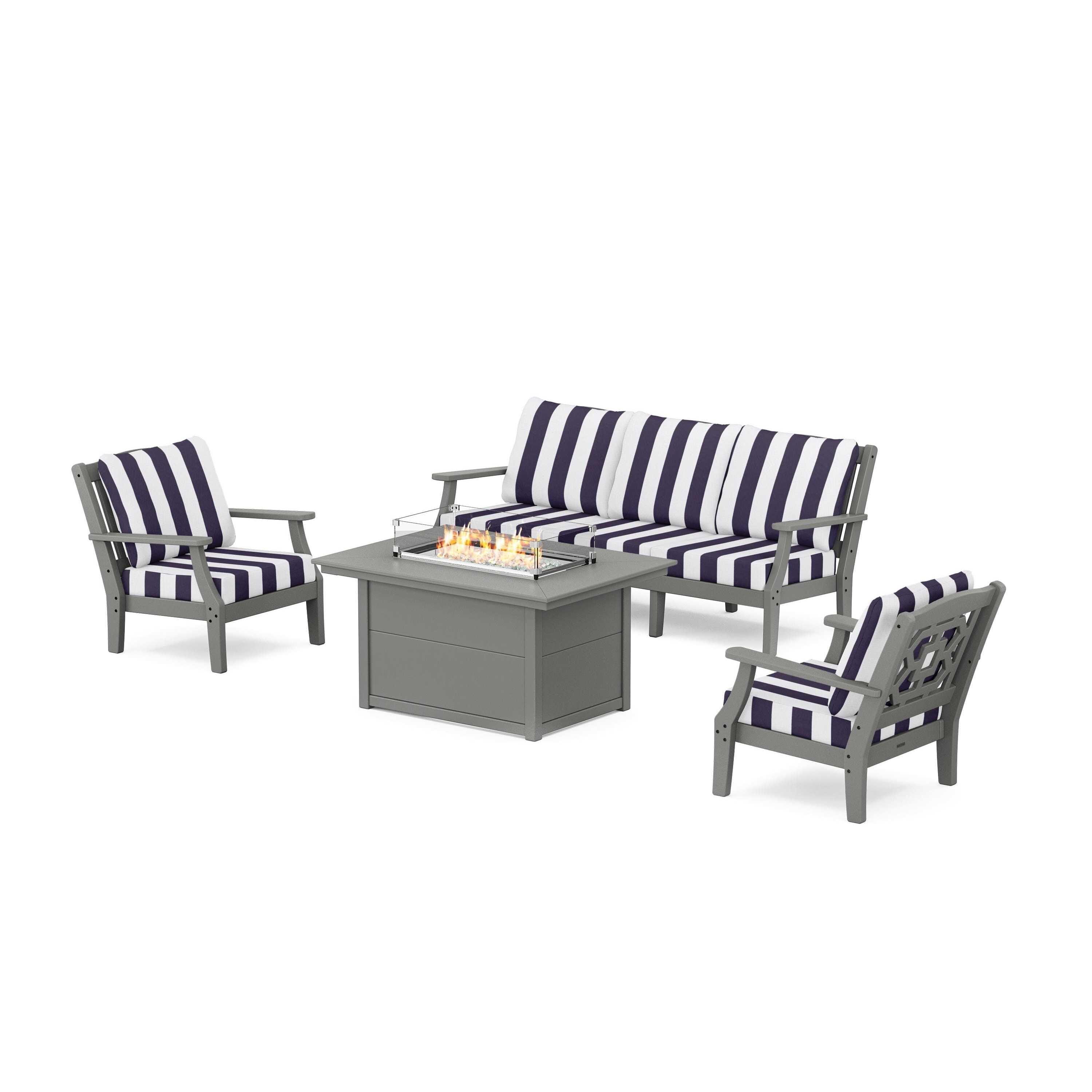 Chinoiserie Deep Seating Fire Pit Table Set
