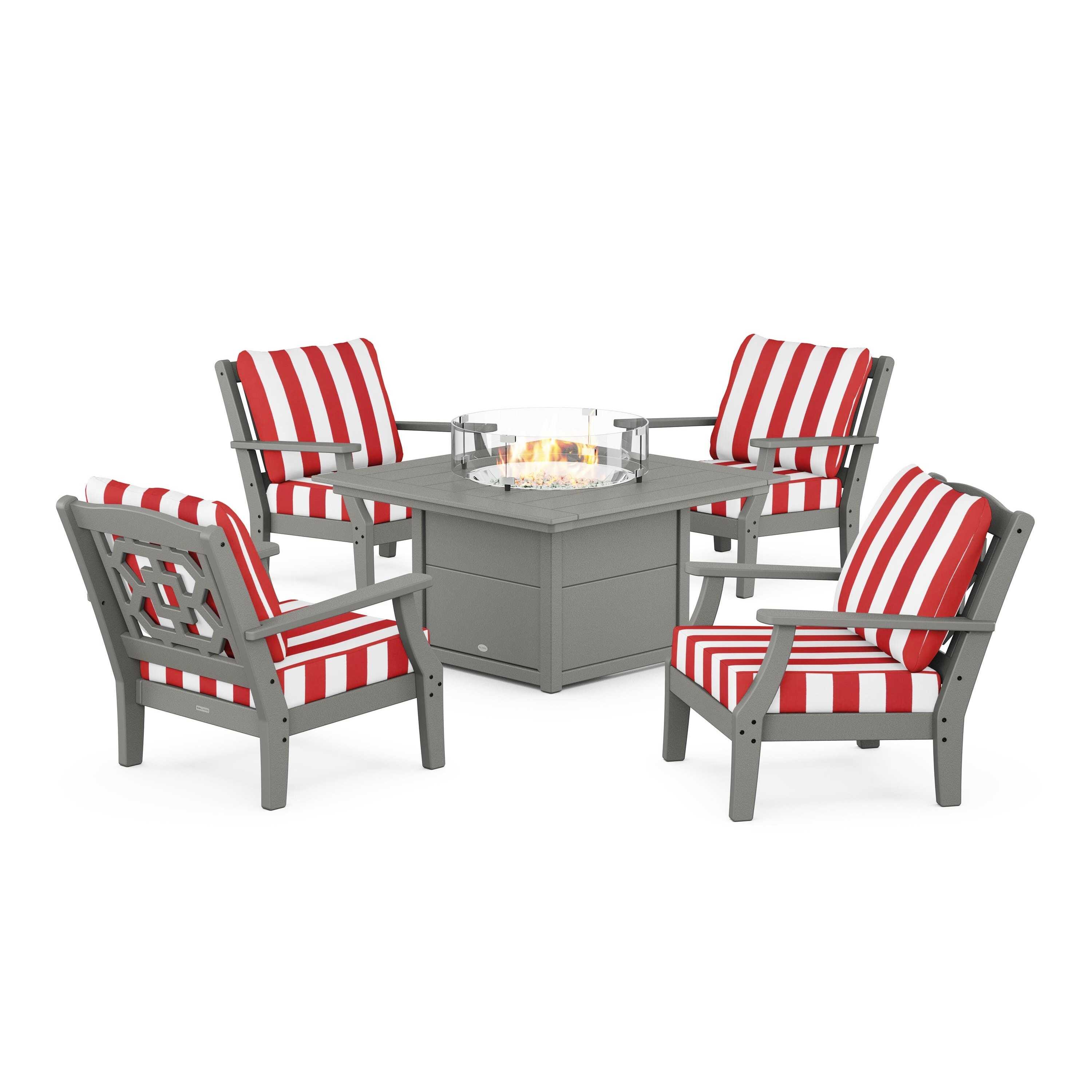Chinoiserie 5-Piece Deep Seating Set with Fire Pit Table