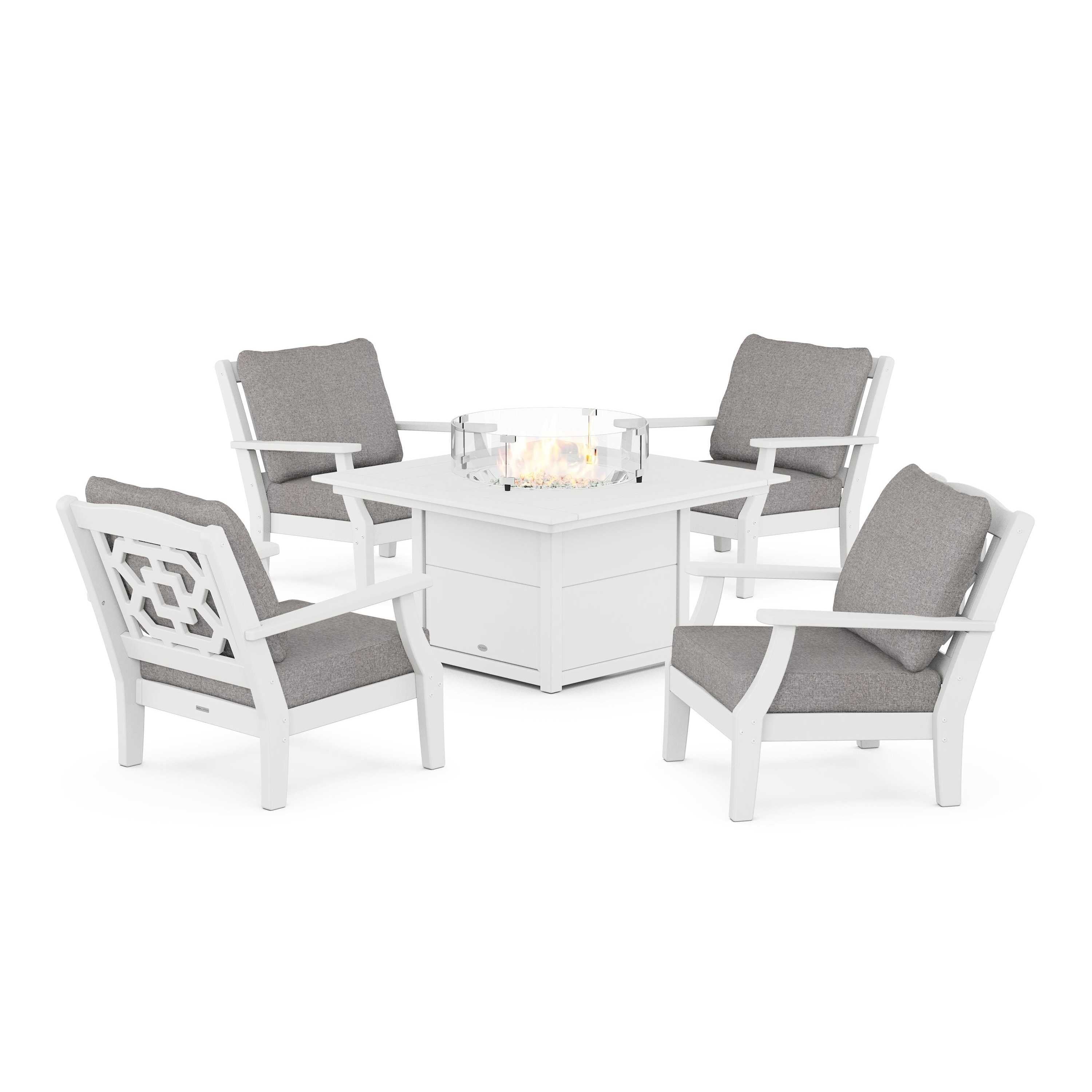 Chinoiserie 5-Piece Deep Seating Set with Fire Pit Table