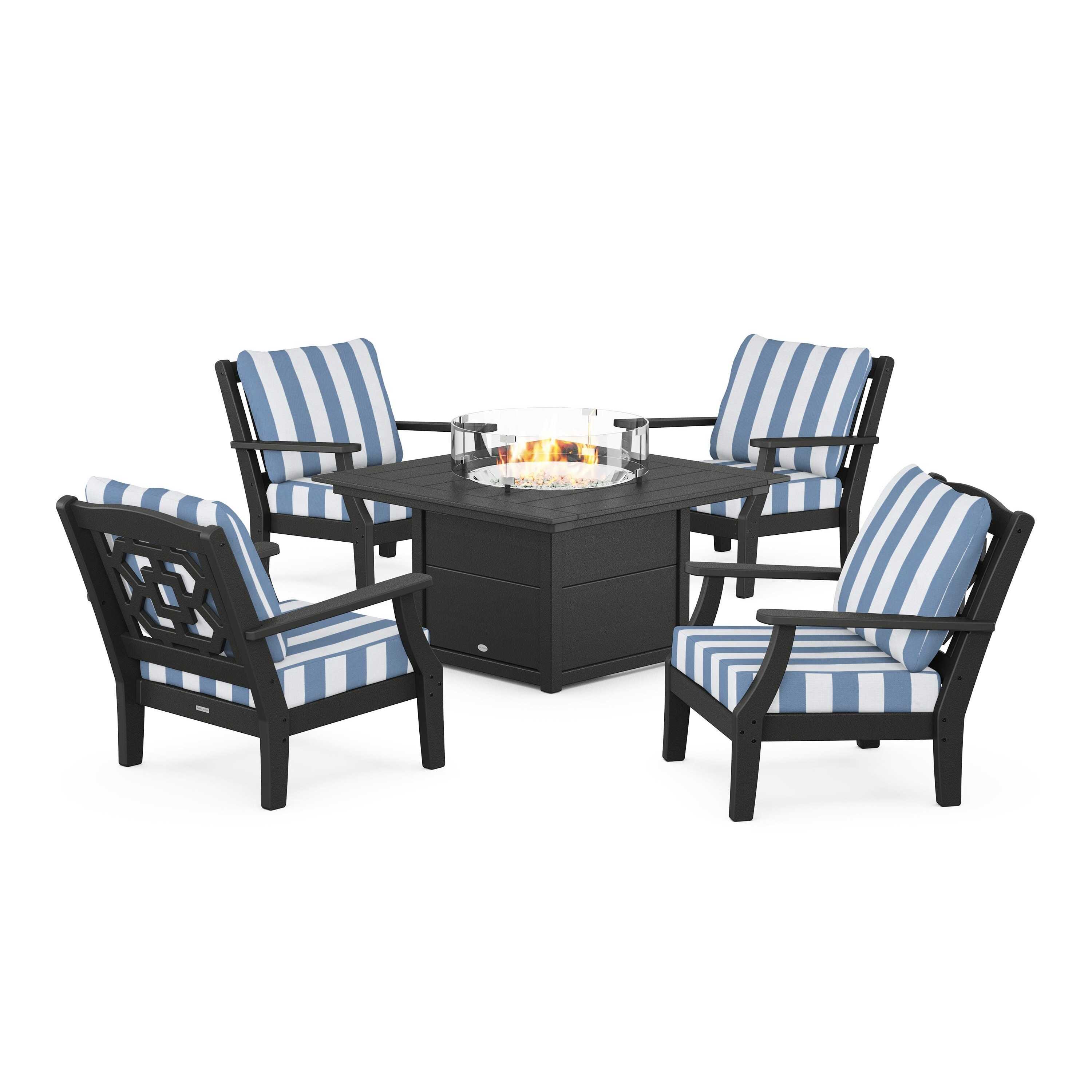 Chinoiserie 5-Piece Deep Seating Set with Fire Pit Table