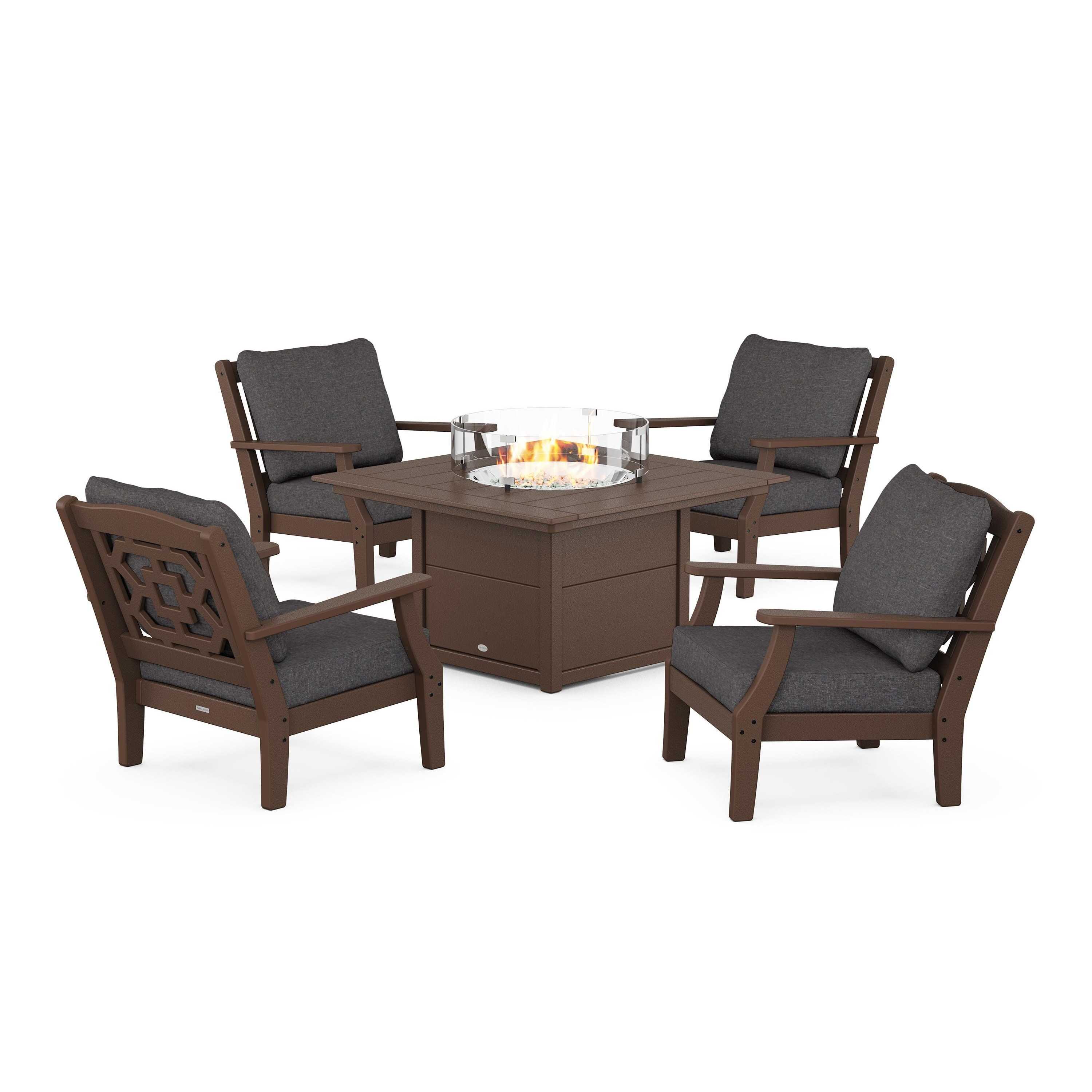 Chinoiserie 5-Piece Deep Seating Set with Fire Pit Table