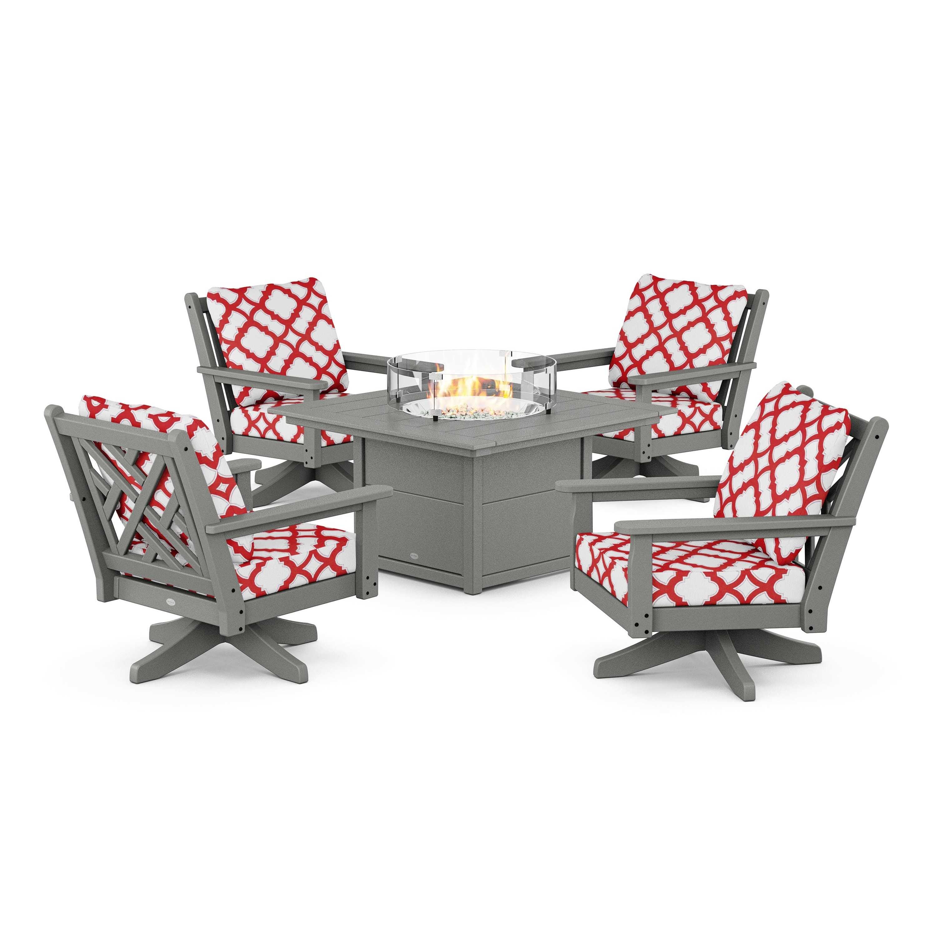 Chippendale 5-Piece Deep Seating Swivel Conversation Set with Fire Pit Table