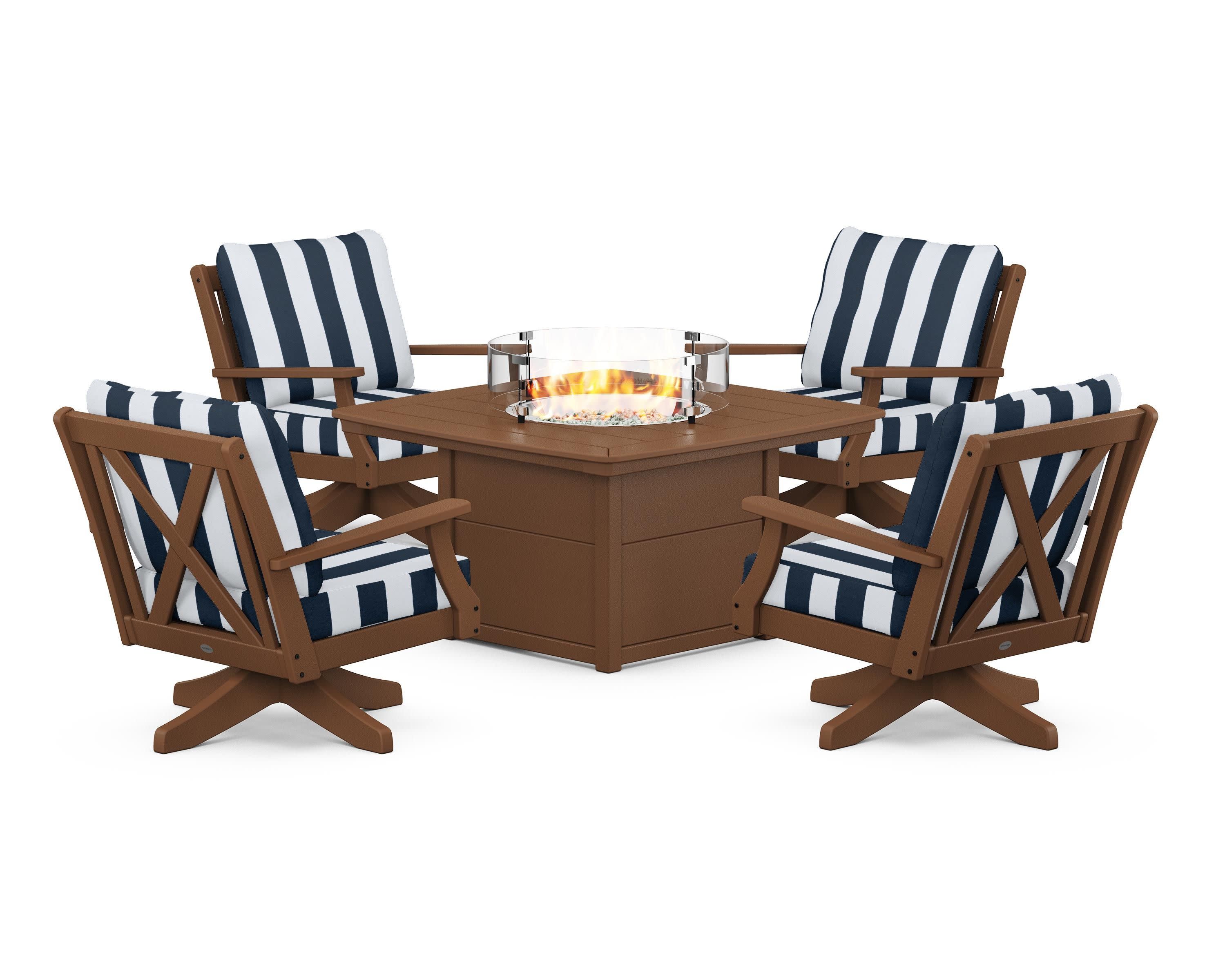Braxton 5-Piece Deep Seating Swivel Conversation Set with Fire Pit Table