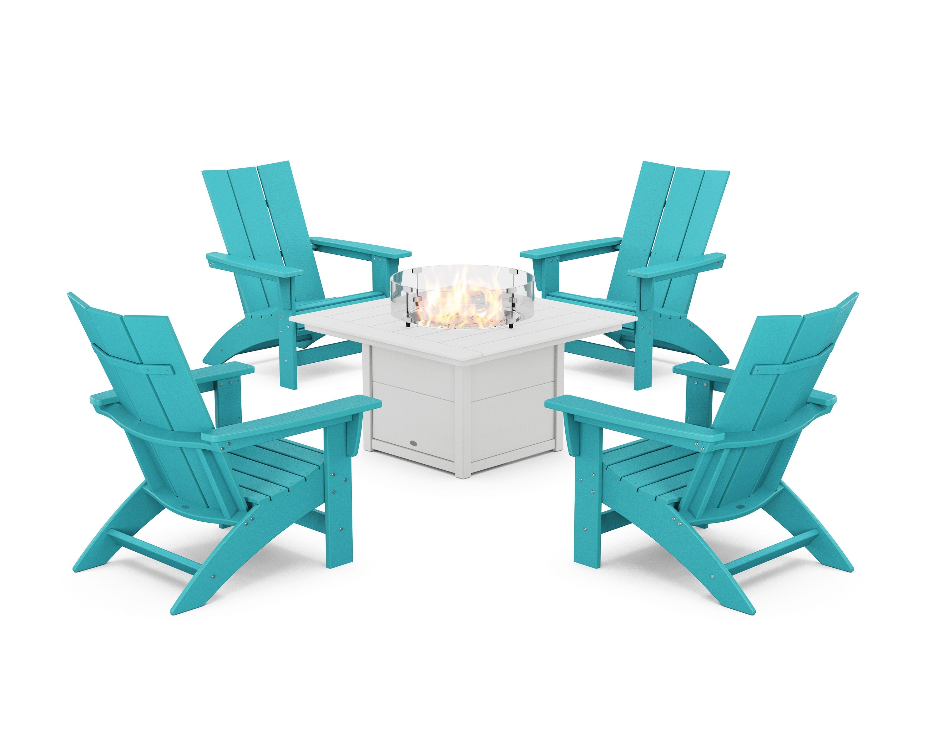5-Piece Modern Grand Adirondack Conversation Set with Fire Pit Table