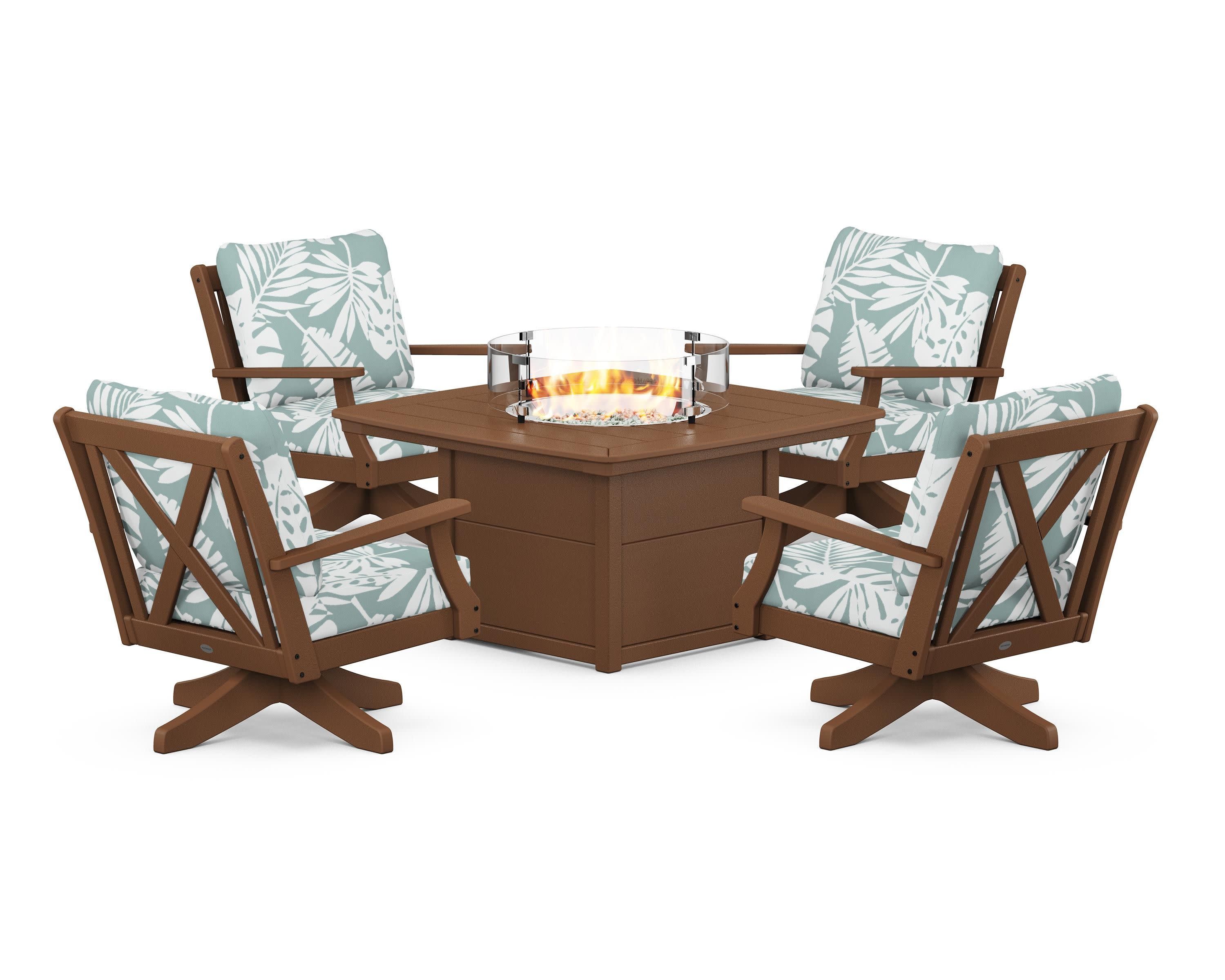 Braxton 5-Piece Deep Seating Swivel Conversation Set with Fire Pit Table