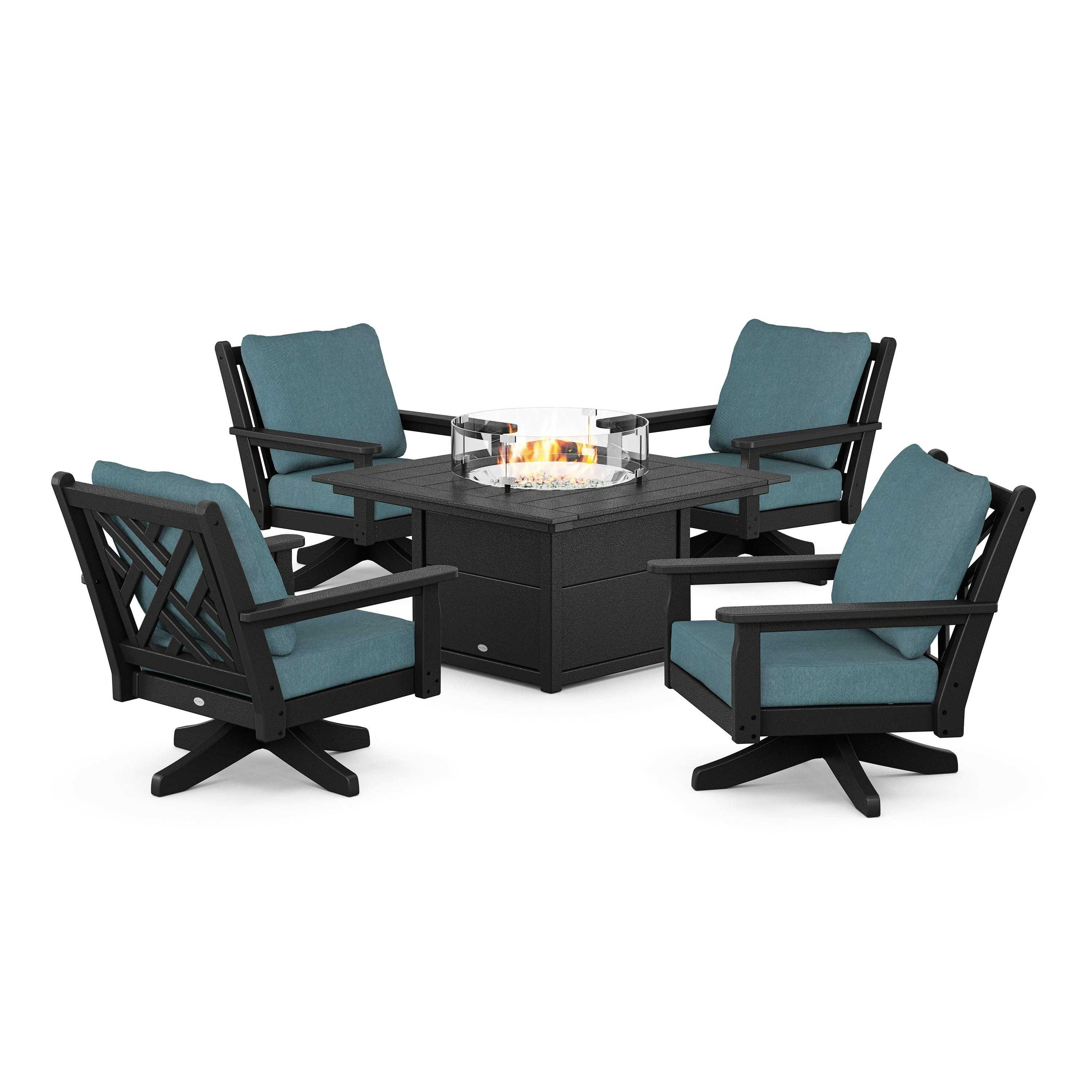 Chippendale 5-Piece Deep Seating Swivel Conversation Set with Fire Pit Table