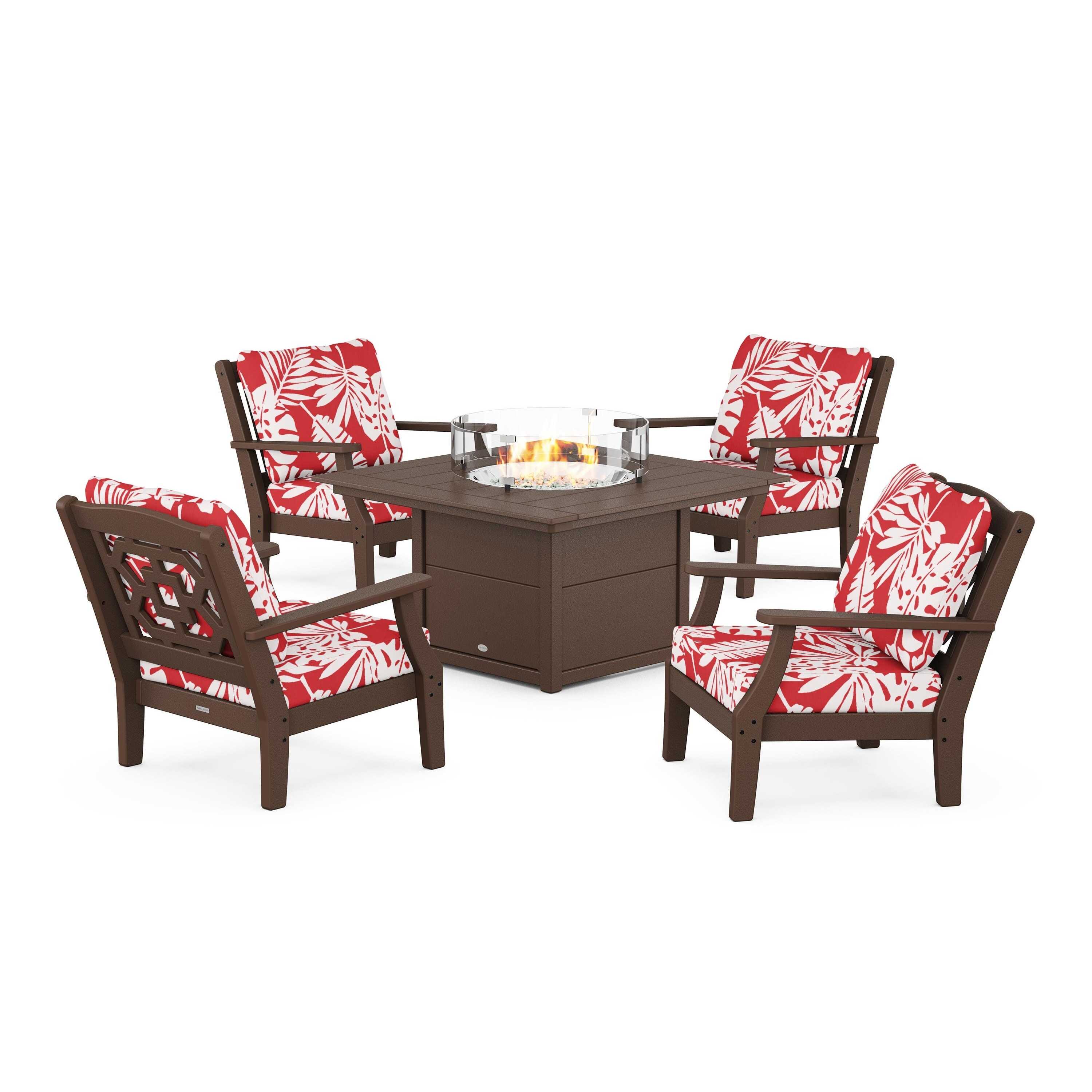 Chinoiserie 5-Piece Deep Seating Set with Fire Pit Table