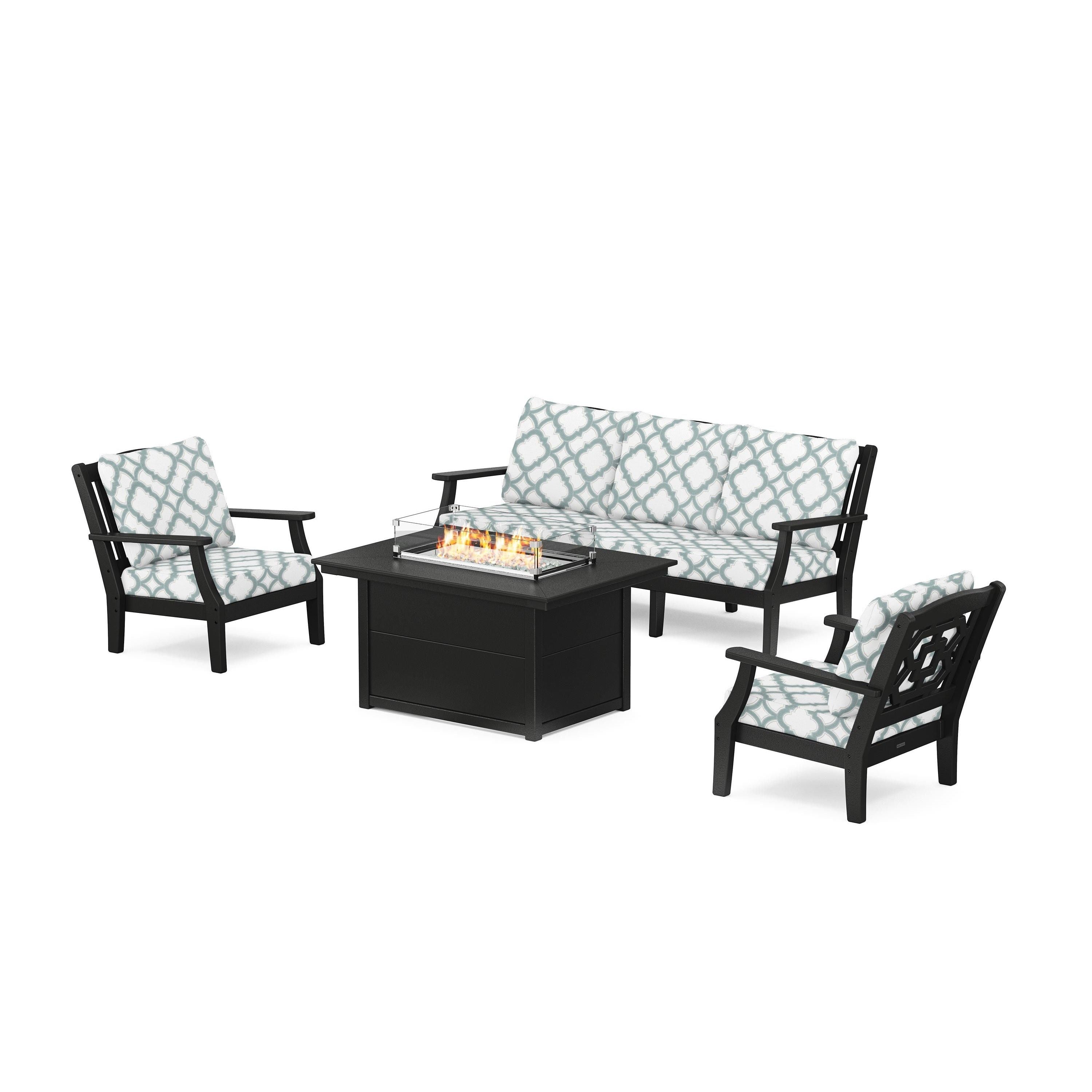 Chinoiserie Deep Seating Fire Pit Table Set