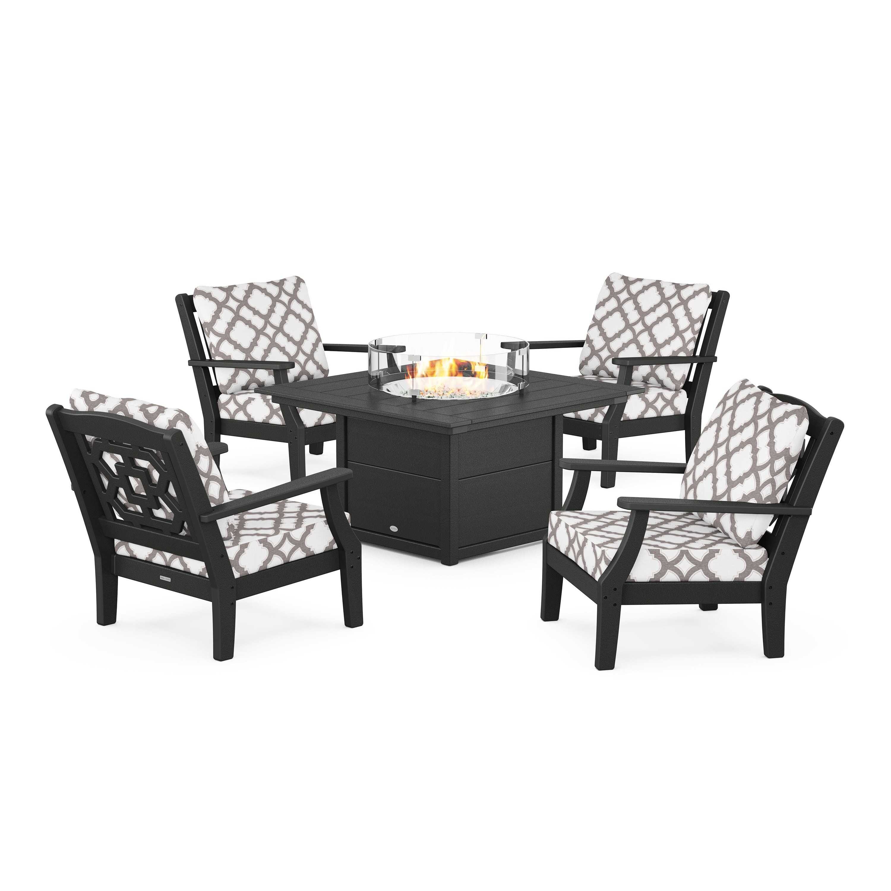 Chinoiserie 5-Piece Deep Seating Set with Fire Pit Table