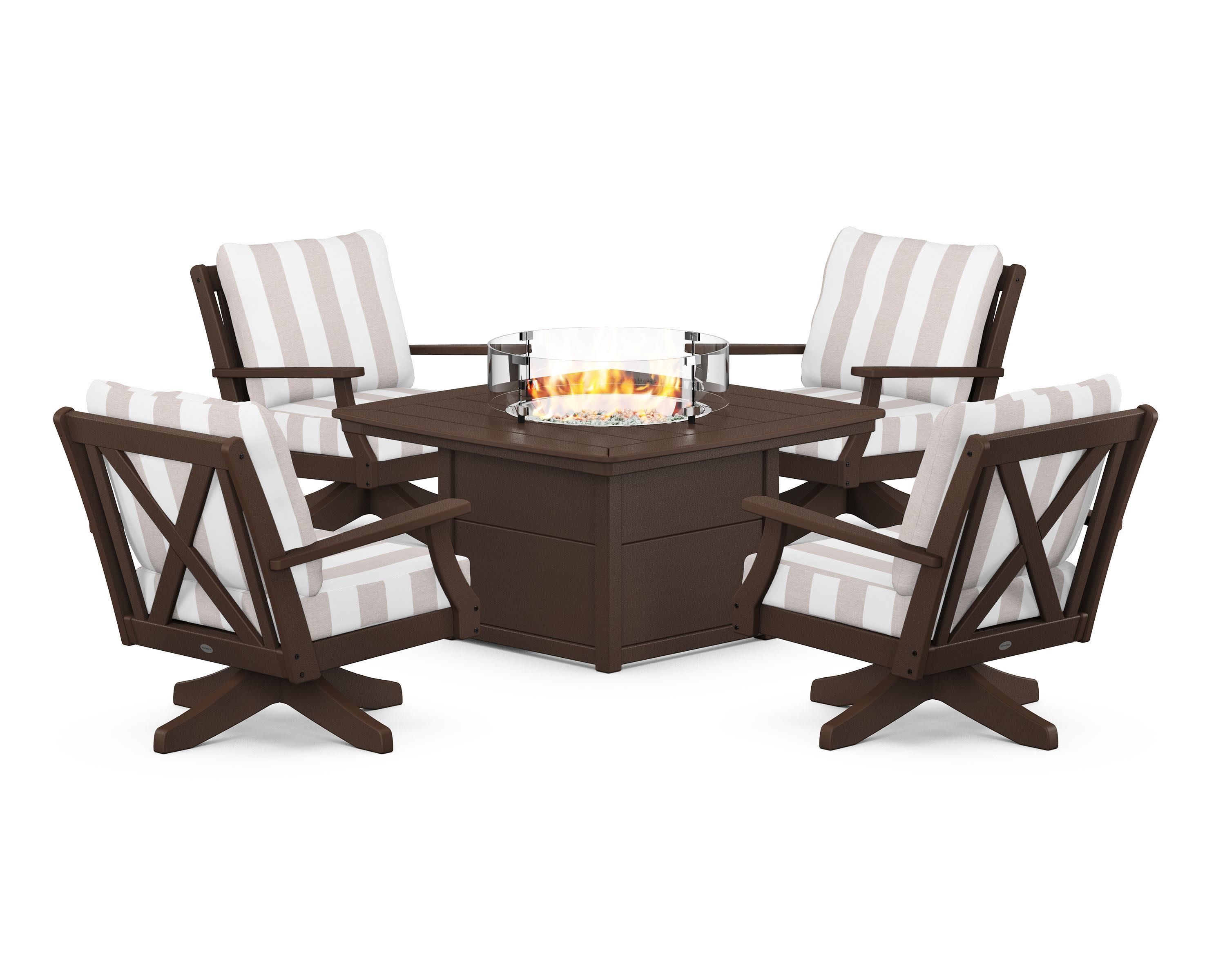 Braxton 5-Piece Deep Seating Swivel Conversation Set with Fire Pit Table
