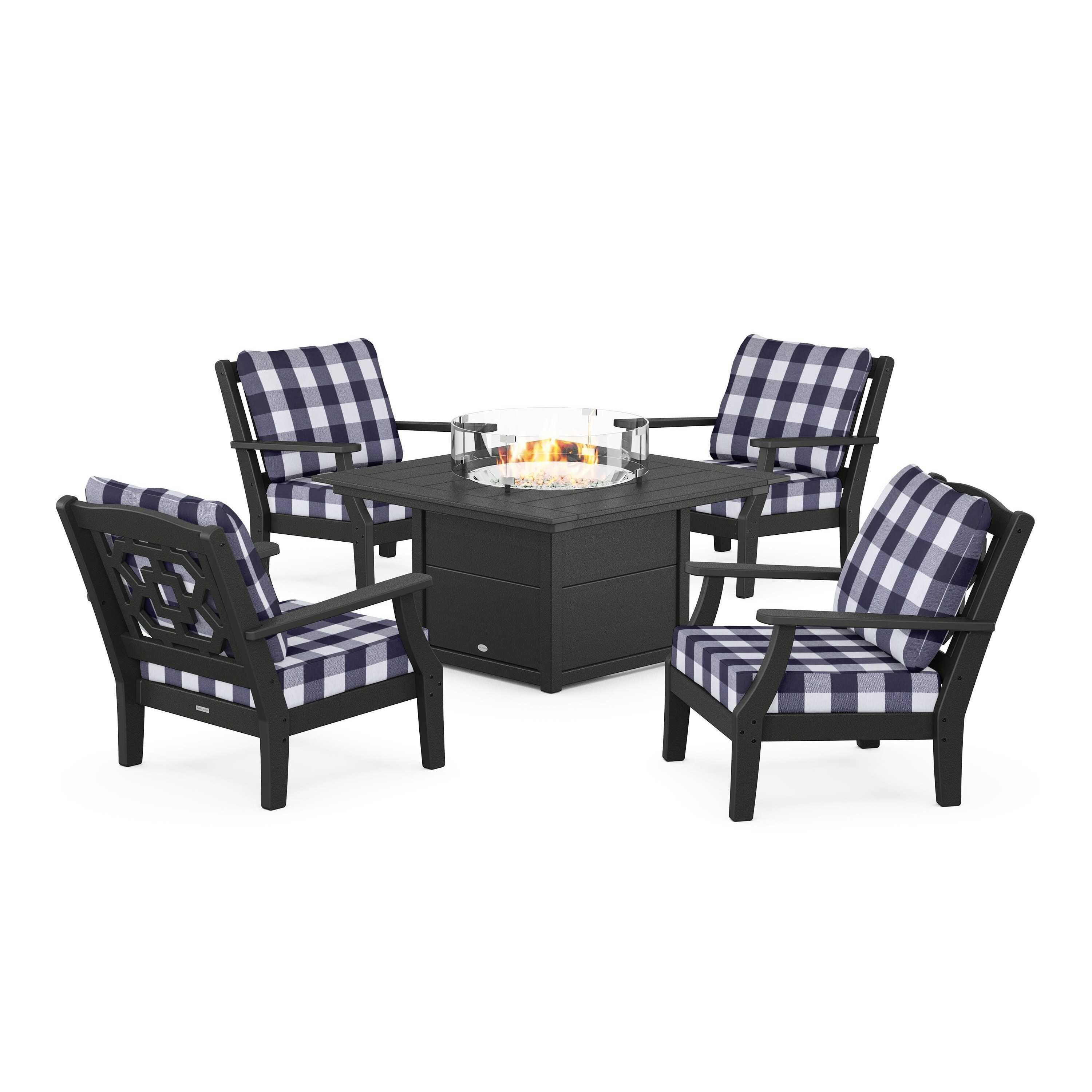 Chinoiserie 5-Piece Deep Seating Set with Fire Pit Table