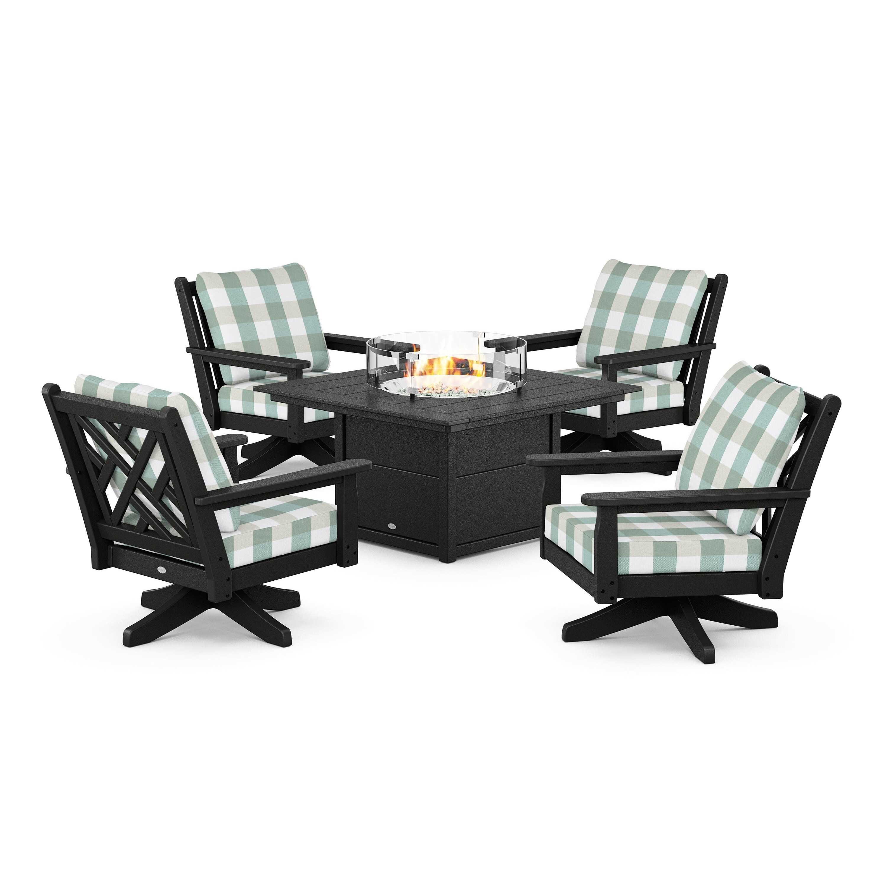 Chippendale 5-Piece Deep Seating Swivel Conversation Set with Fire Pit Table