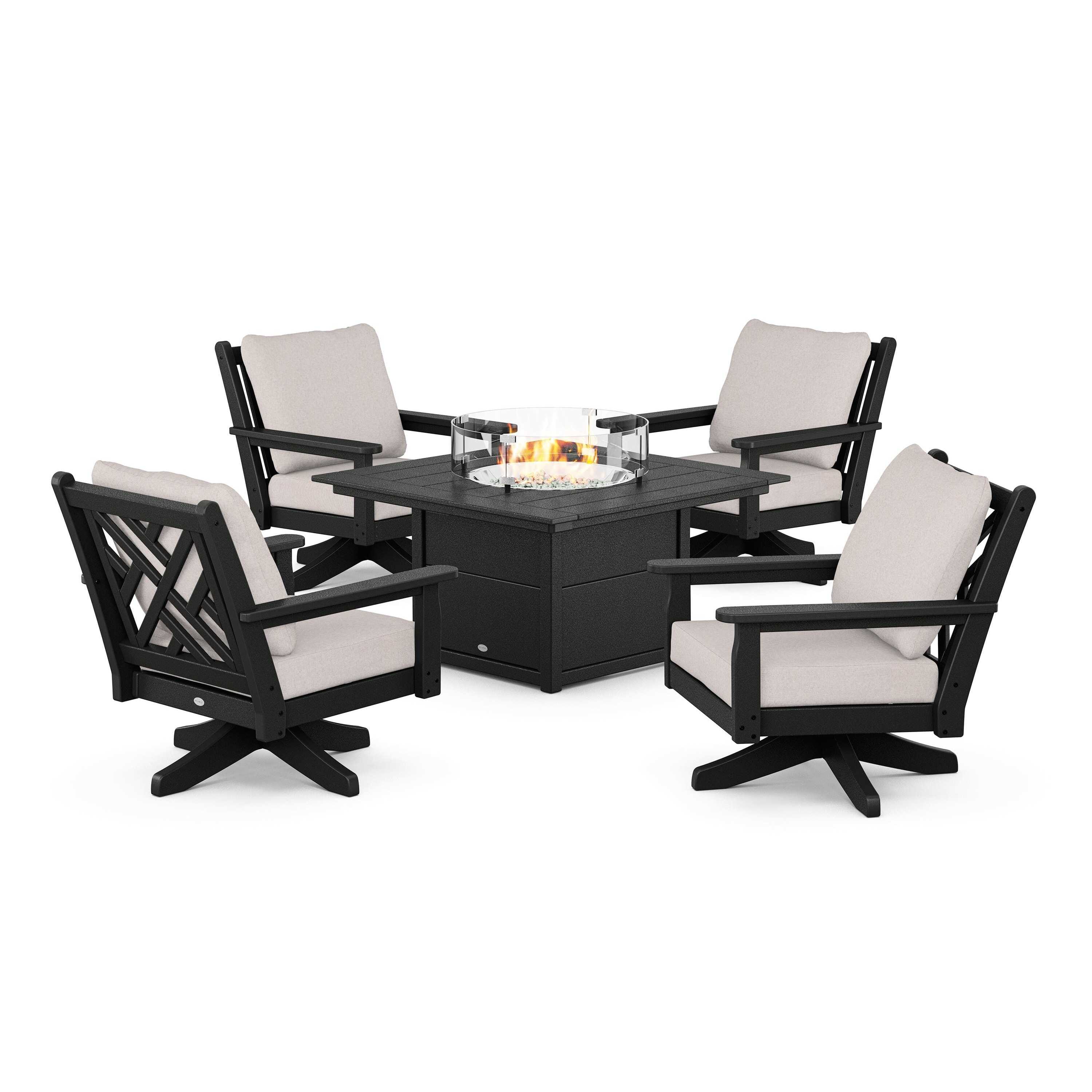 Chippendale 5-Piece Deep Seating Swivel Conversation Set with Fire Pit Table
