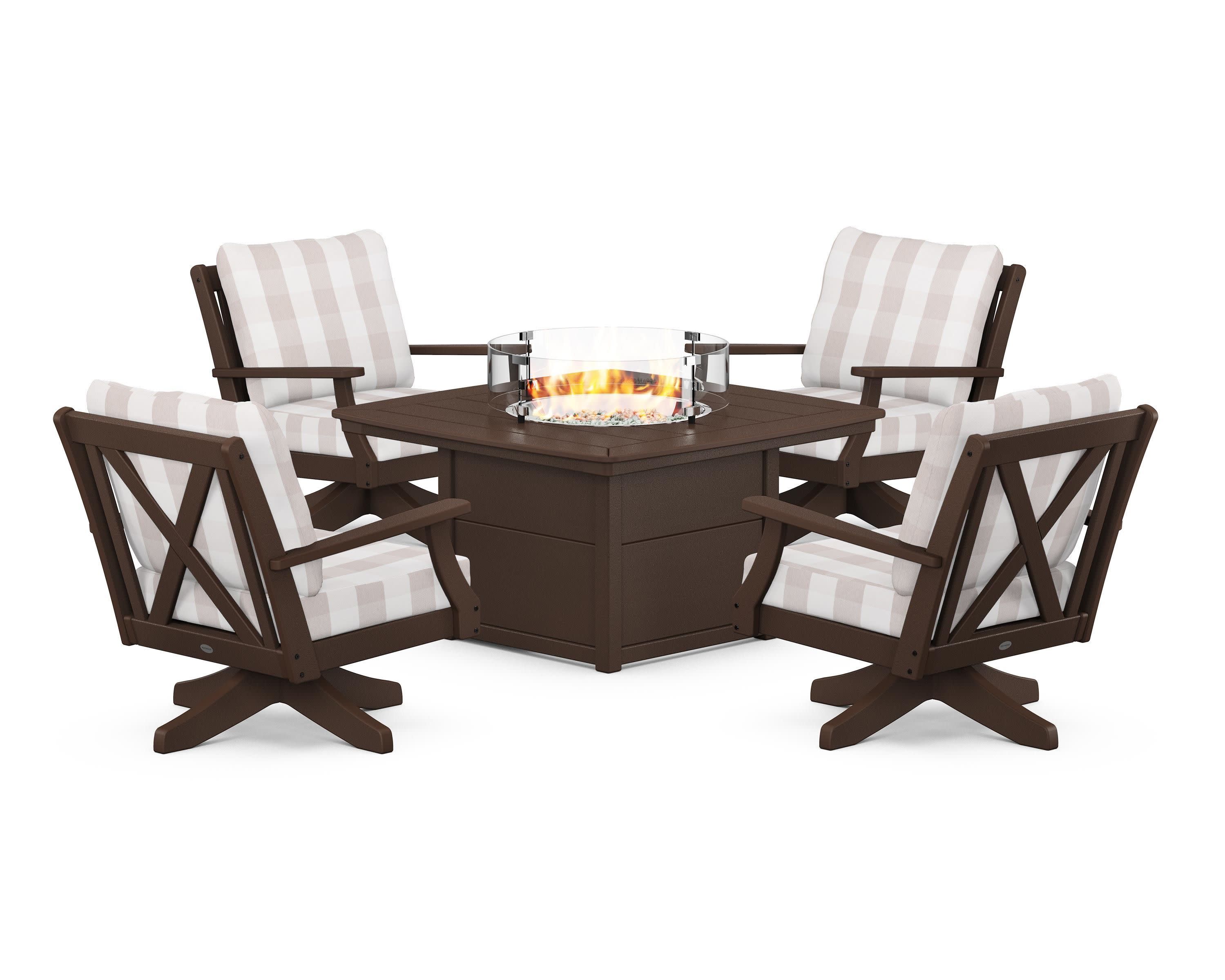 Braxton 5-Piece Deep Seating Swivel Conversation Set with Fire Pit Table