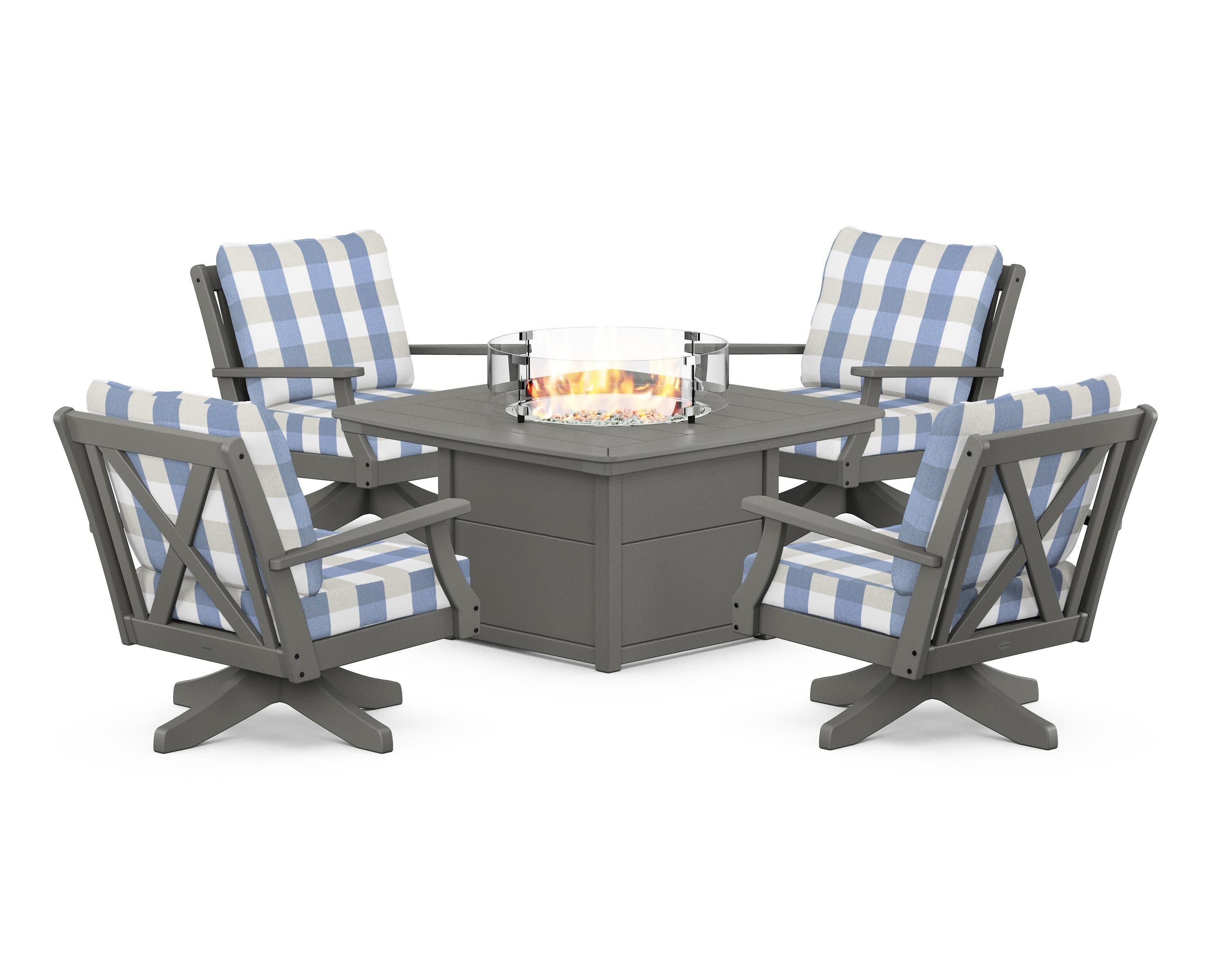 Braxton 5-Piece Deep Seating Swivel Conversation Set with Fire Pit Table