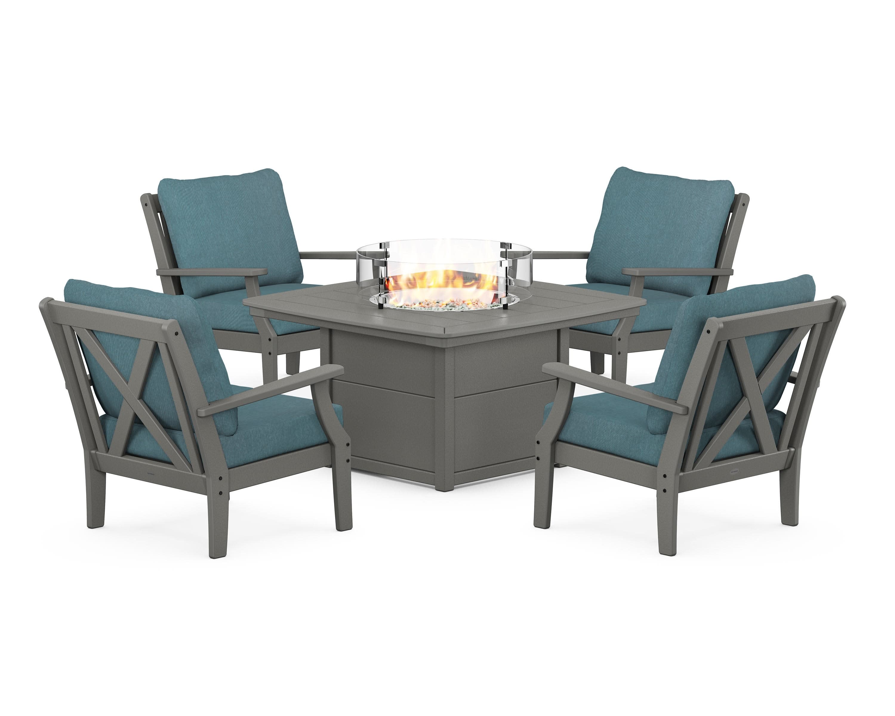 Braxton 5-Piece Deep Seating Conversation Set with Fire Pit Table