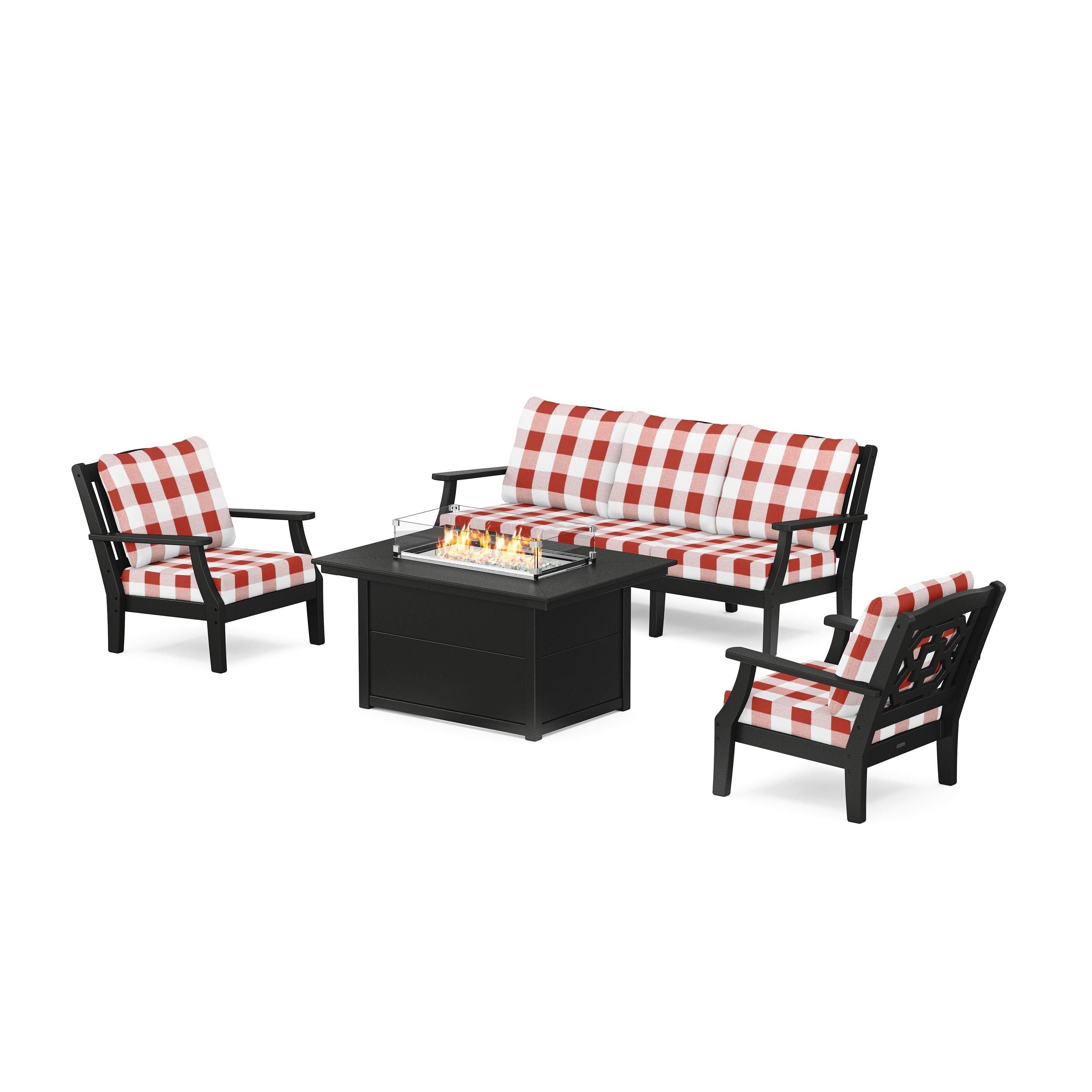 Chinoiserie Deep Seating Fire Pit Table Set