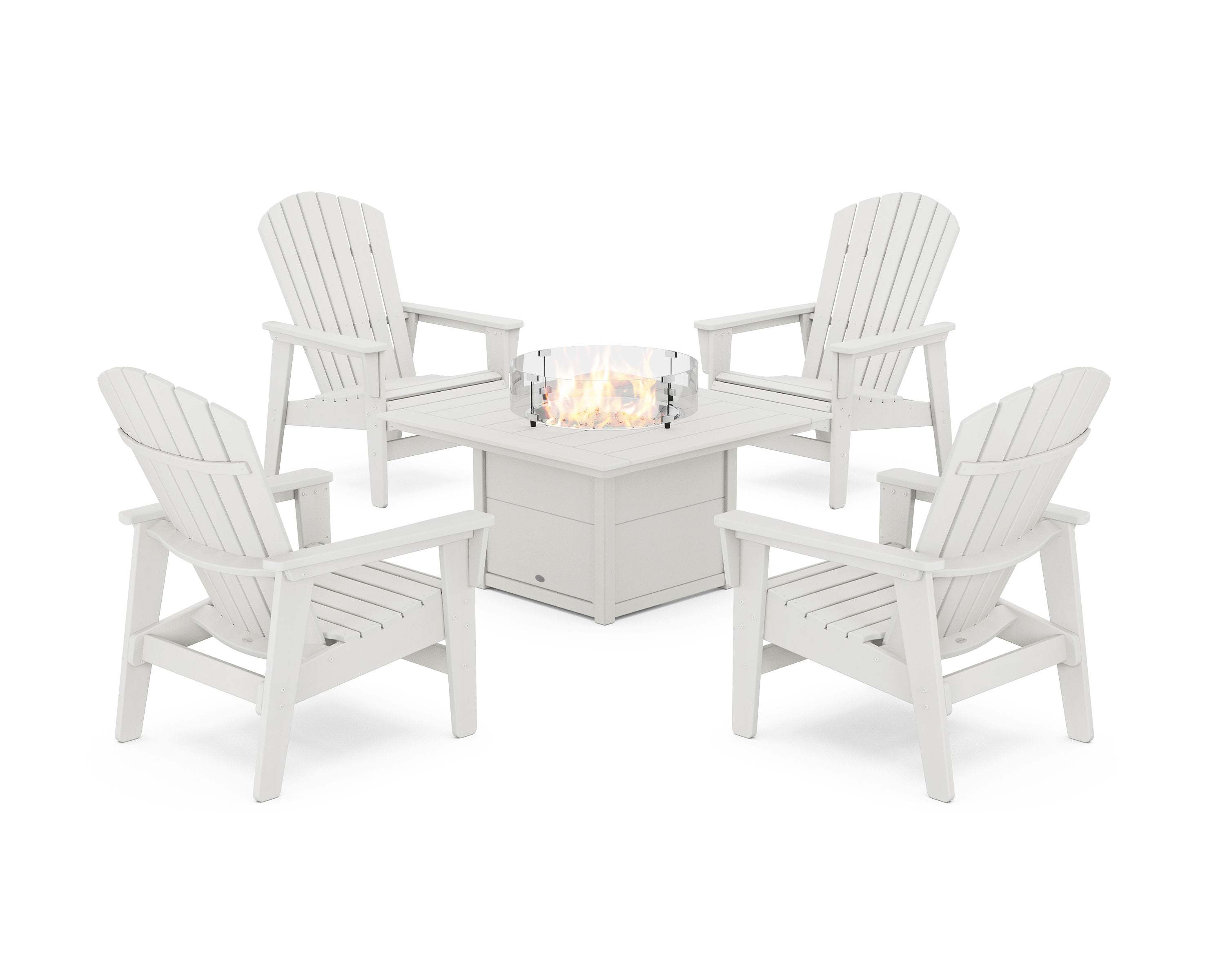 5-Piece Nautical Grand Upright Adirondack Conversation Set with Fire Pit Table