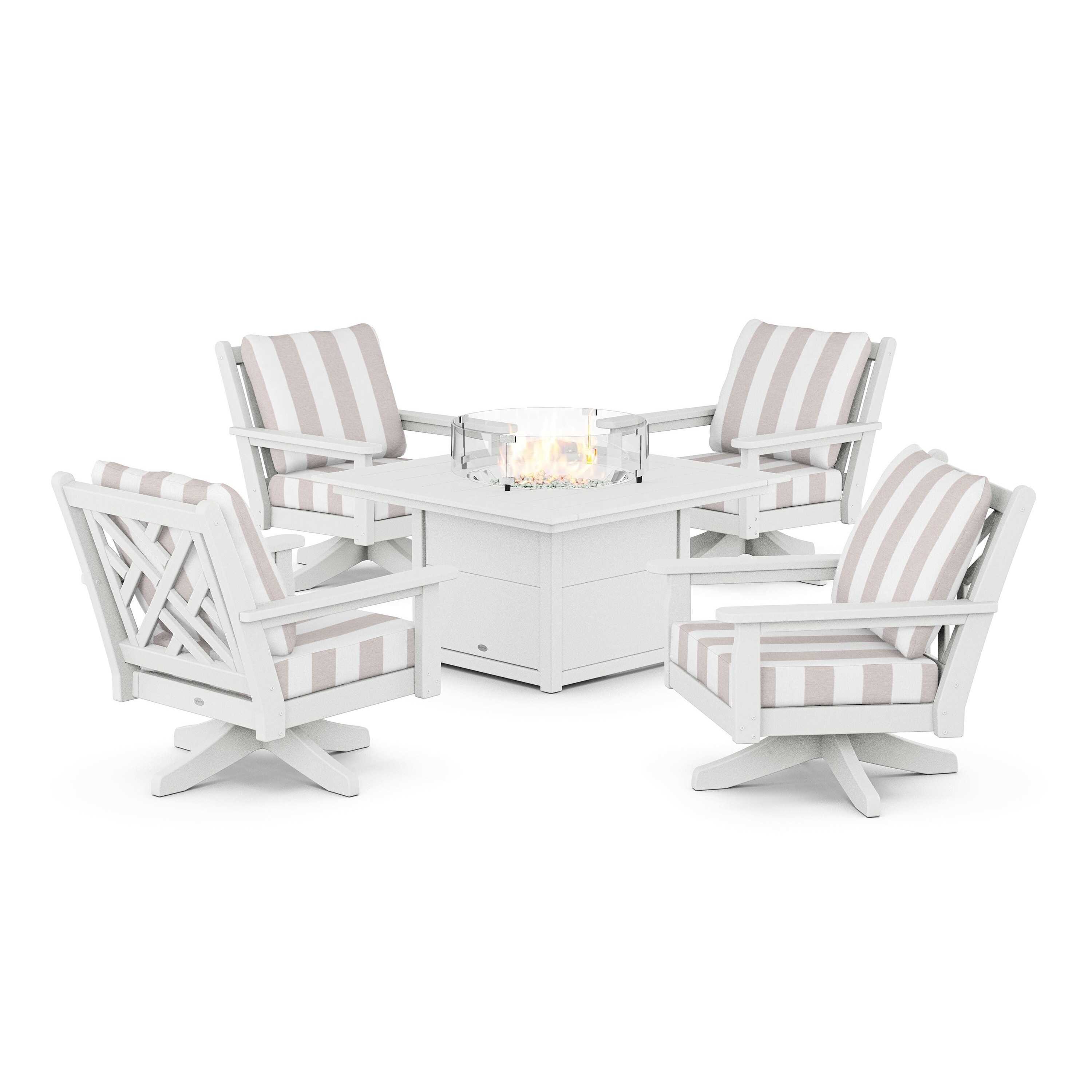Chippendale 5-Piece Deep Seating Swivel Conversation Set with Fire Pit Table