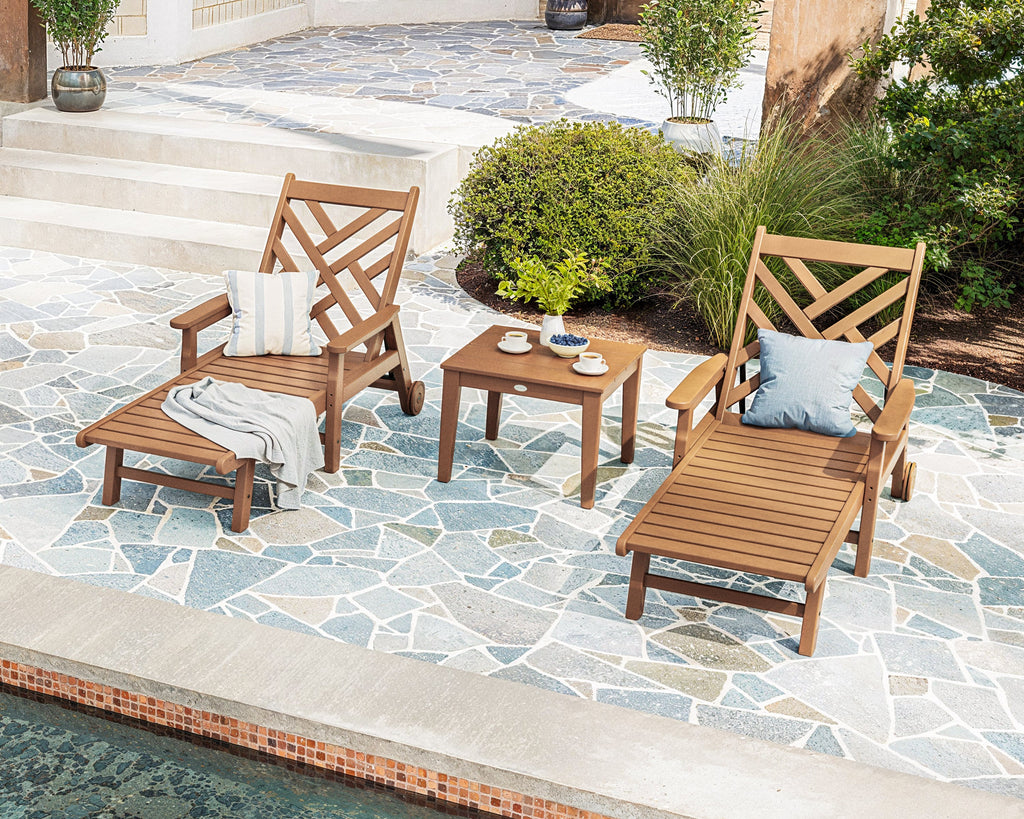 Chippendale 3-Piece Chaise Set with Arms and Wheels