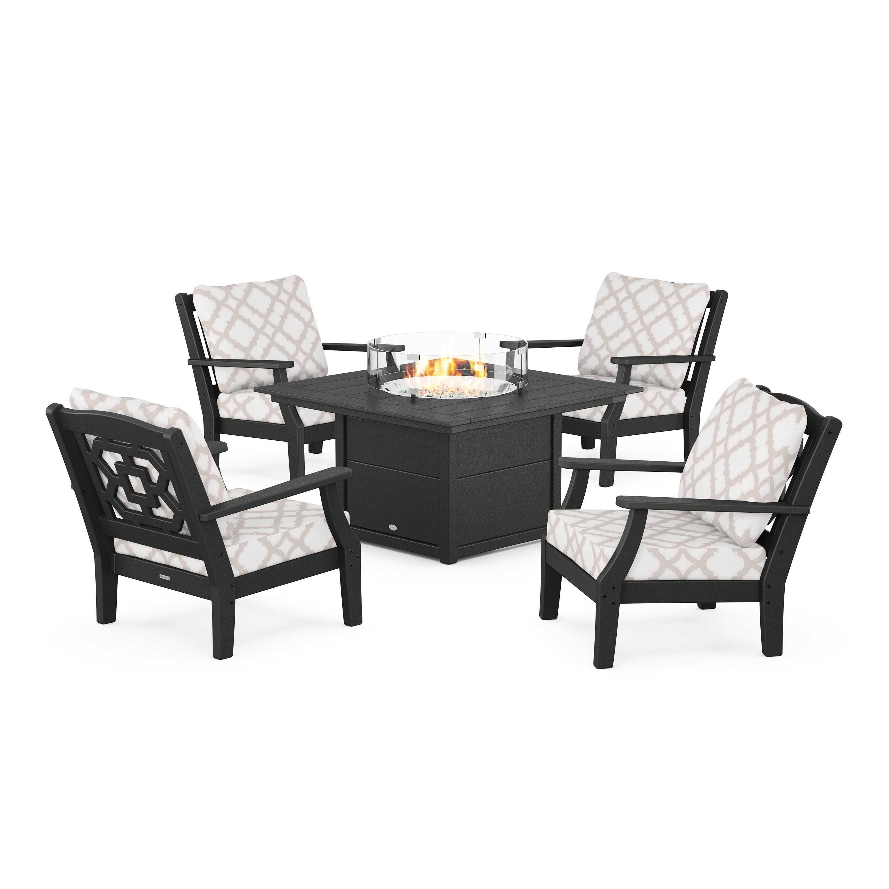 Chinoiserie 5-Piece Deep Seating Set with Fire Pit Table