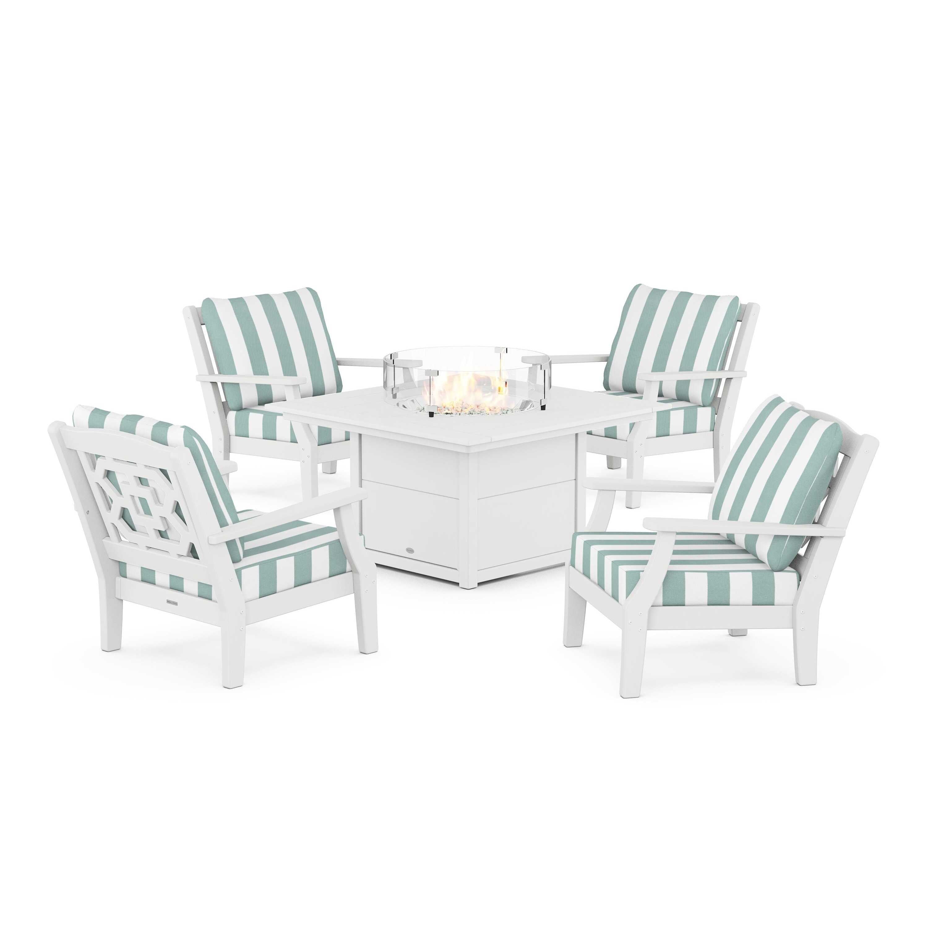 Chinoiserie 5-Piece Deep Seating Set with Fire Pit Table