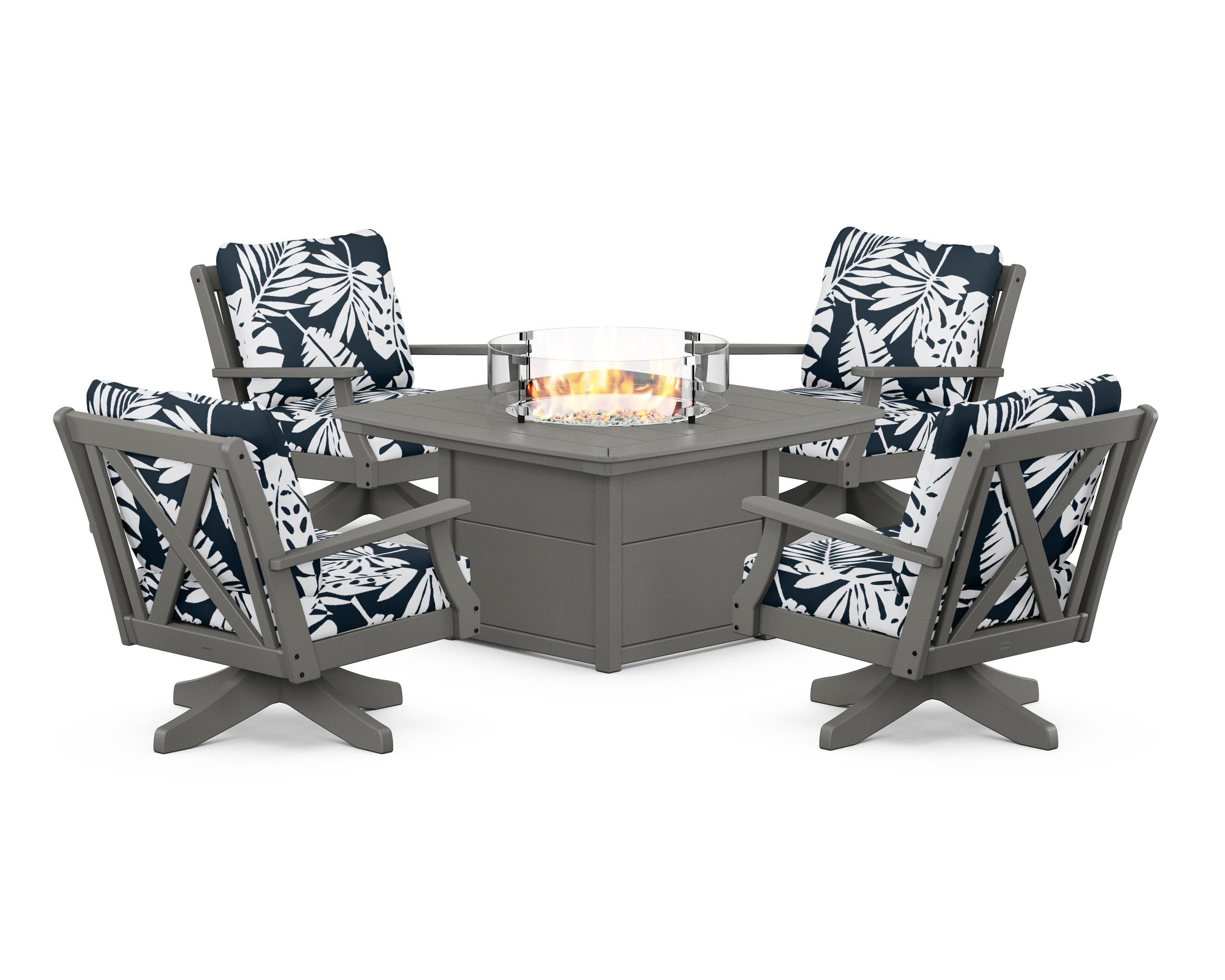 Braxton 5-Piece Deep Seating Swivel Conversation Set with Fire Pit Table