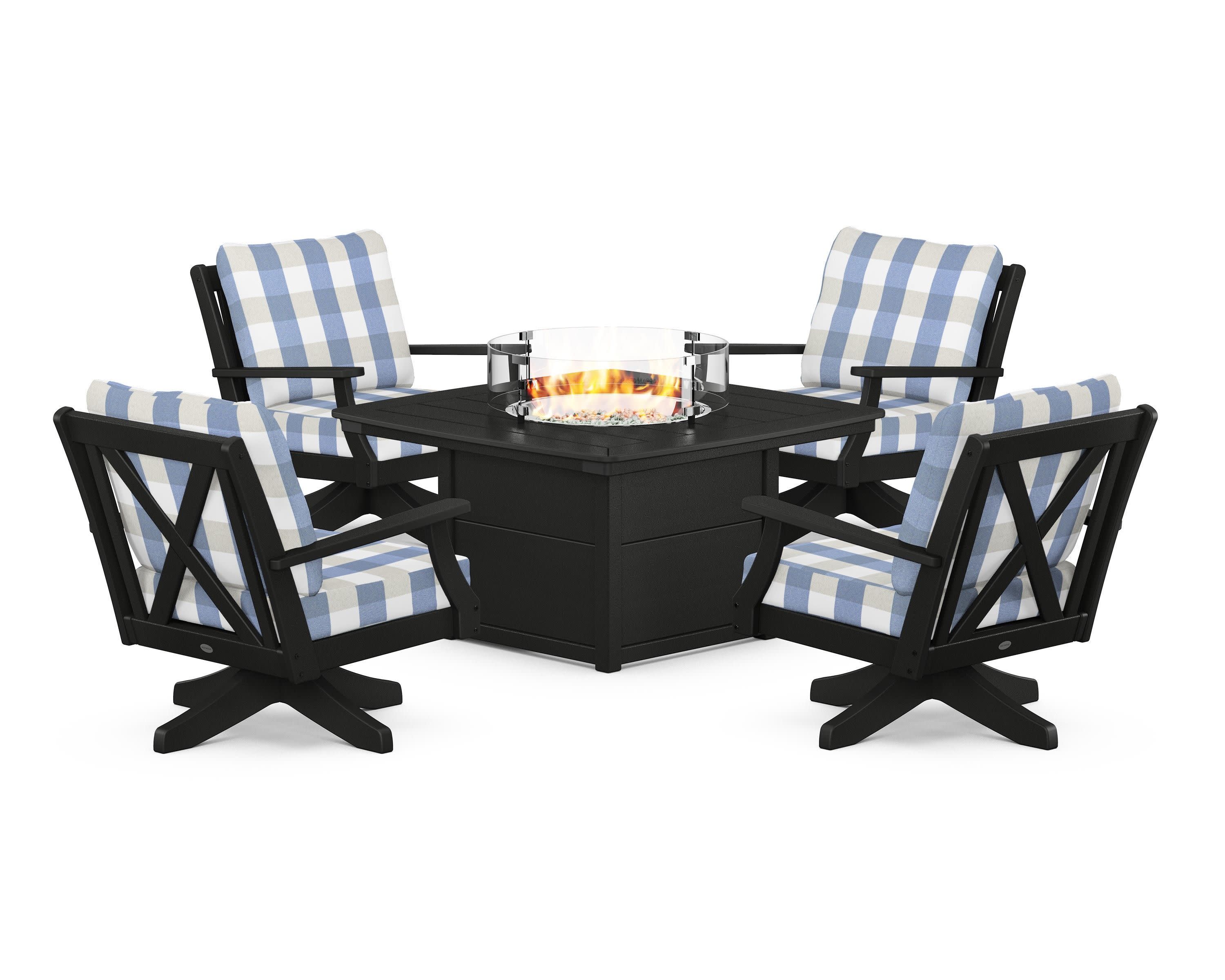 Braxton 5-Piece Deep Seating Swivel Conversation Set with Fire Pit Table