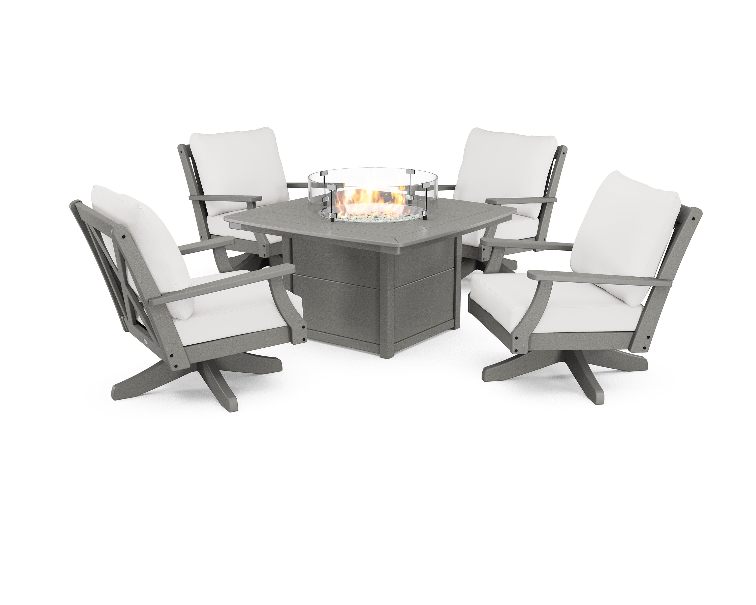 Braxton 5-Piece Deep Seating Swivel Conversation Set with Fire Pit Table