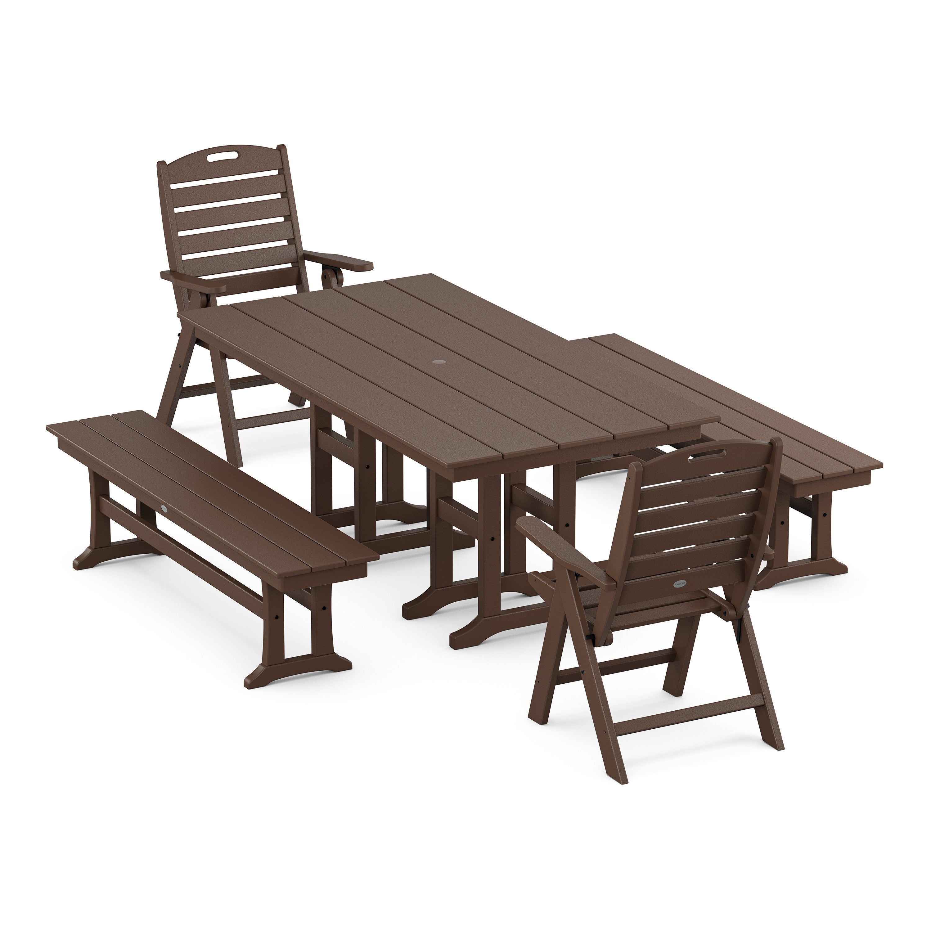 Nautical Highback 5-Piece Farmhouse Dining Set with Benches