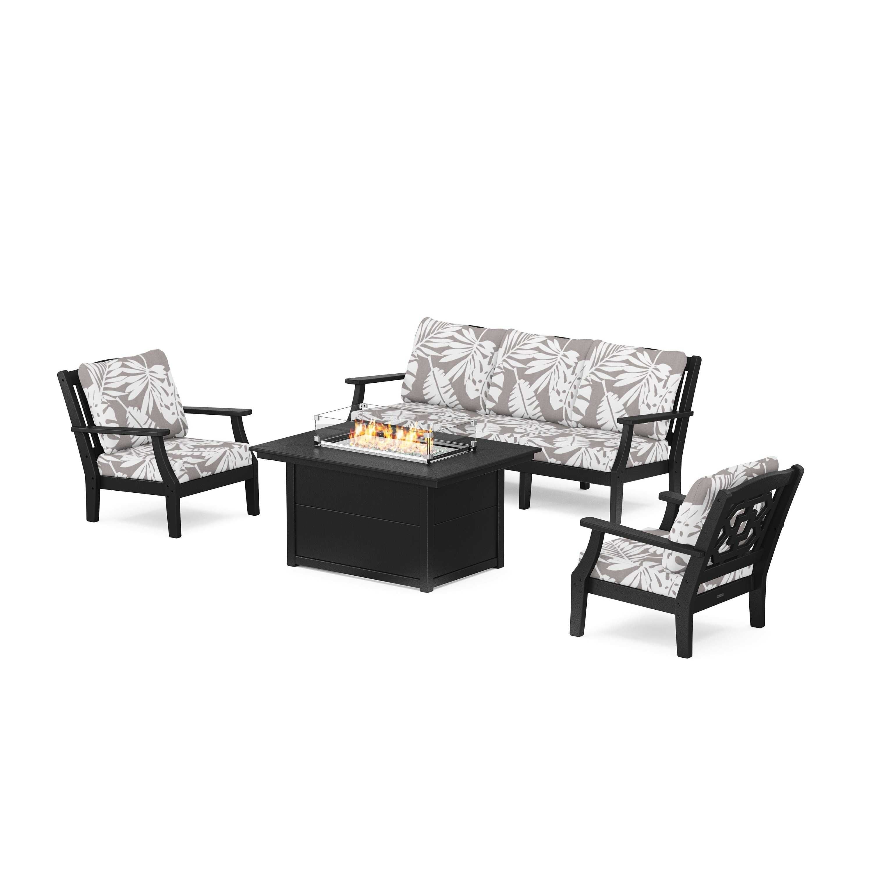 Chinoiserie Deep Seating Fire Pit Table Set