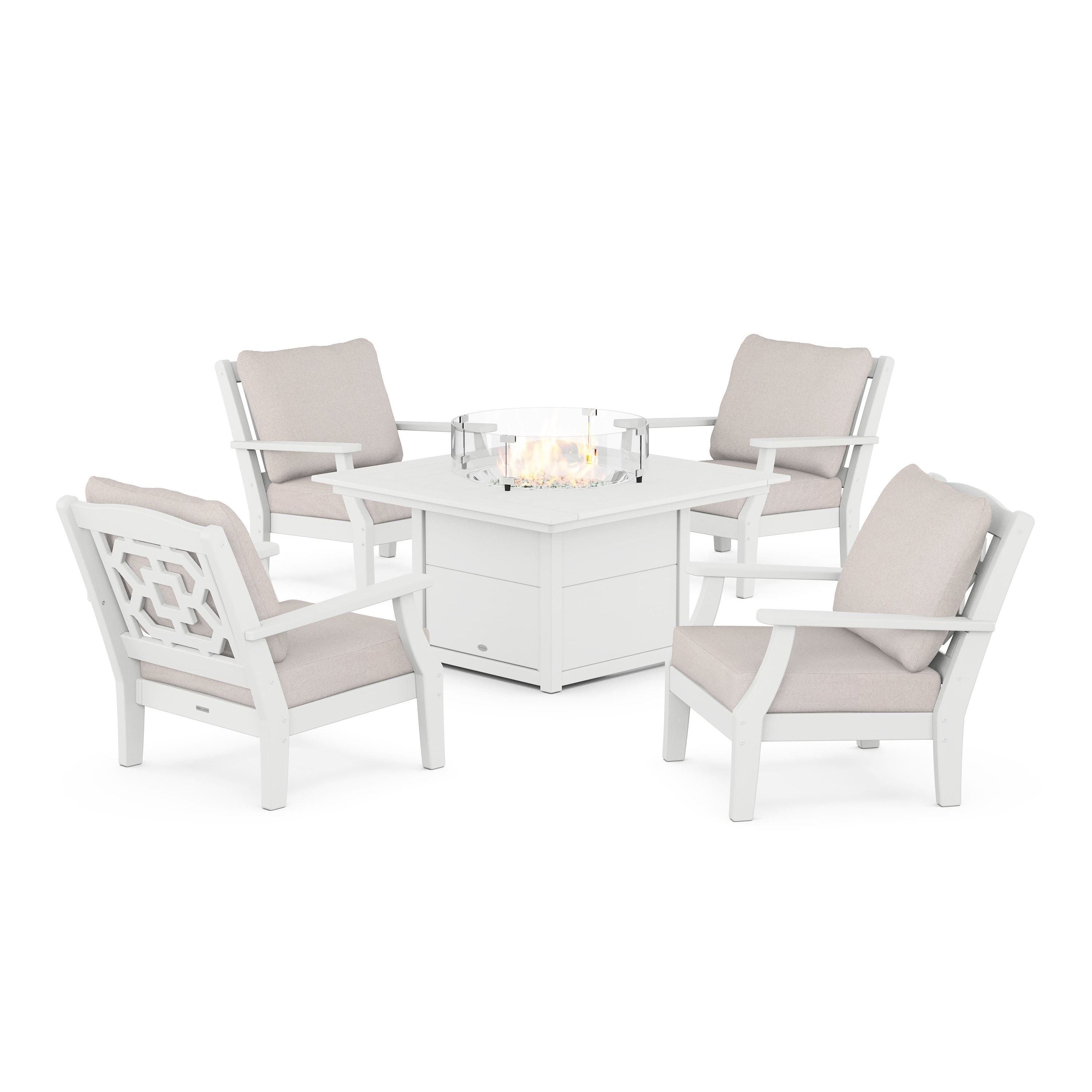 Chinoiserie 5-Piece Deep Seating Set with Fire Pit Table