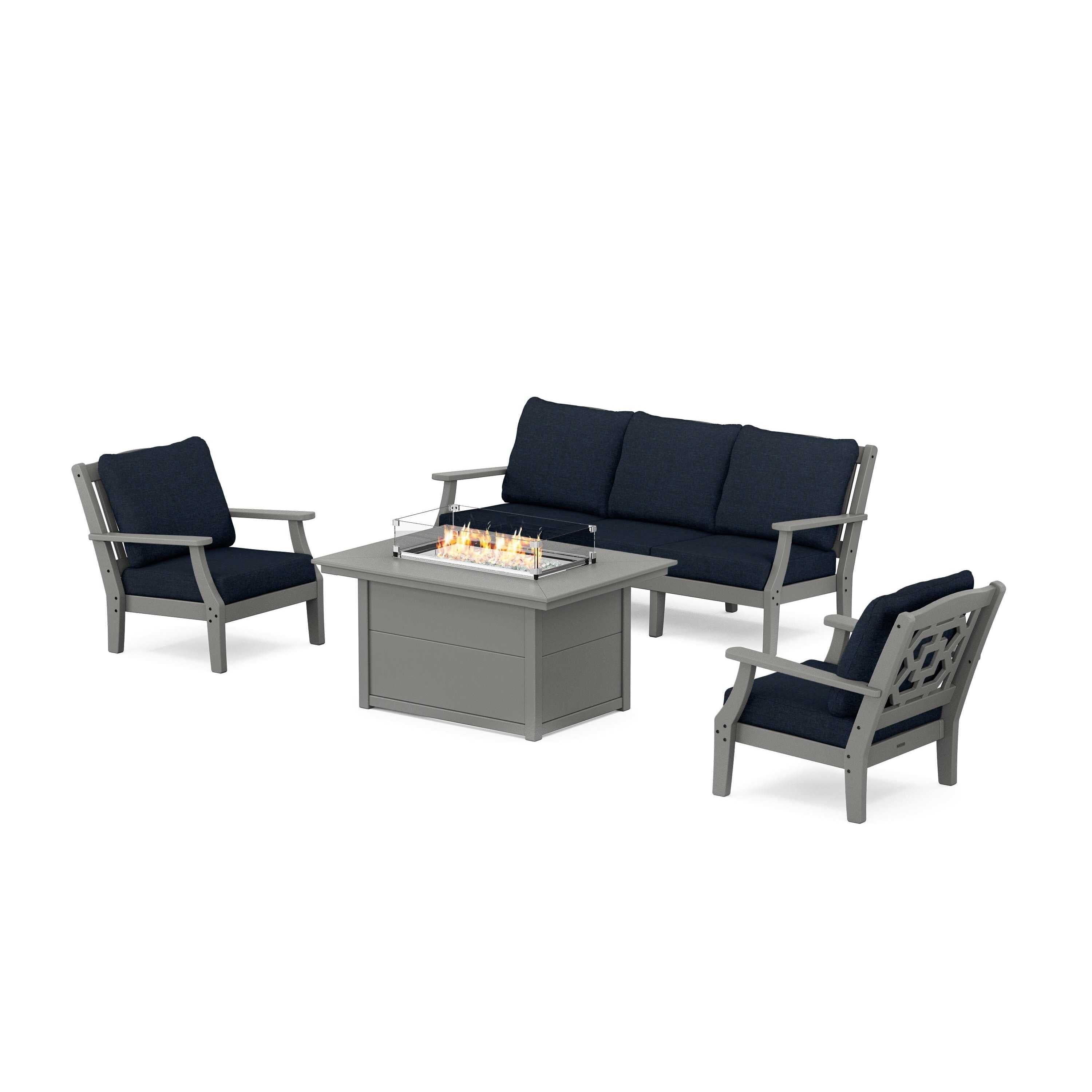 Chinoiserie Deep Seating Fire Pit Table Set