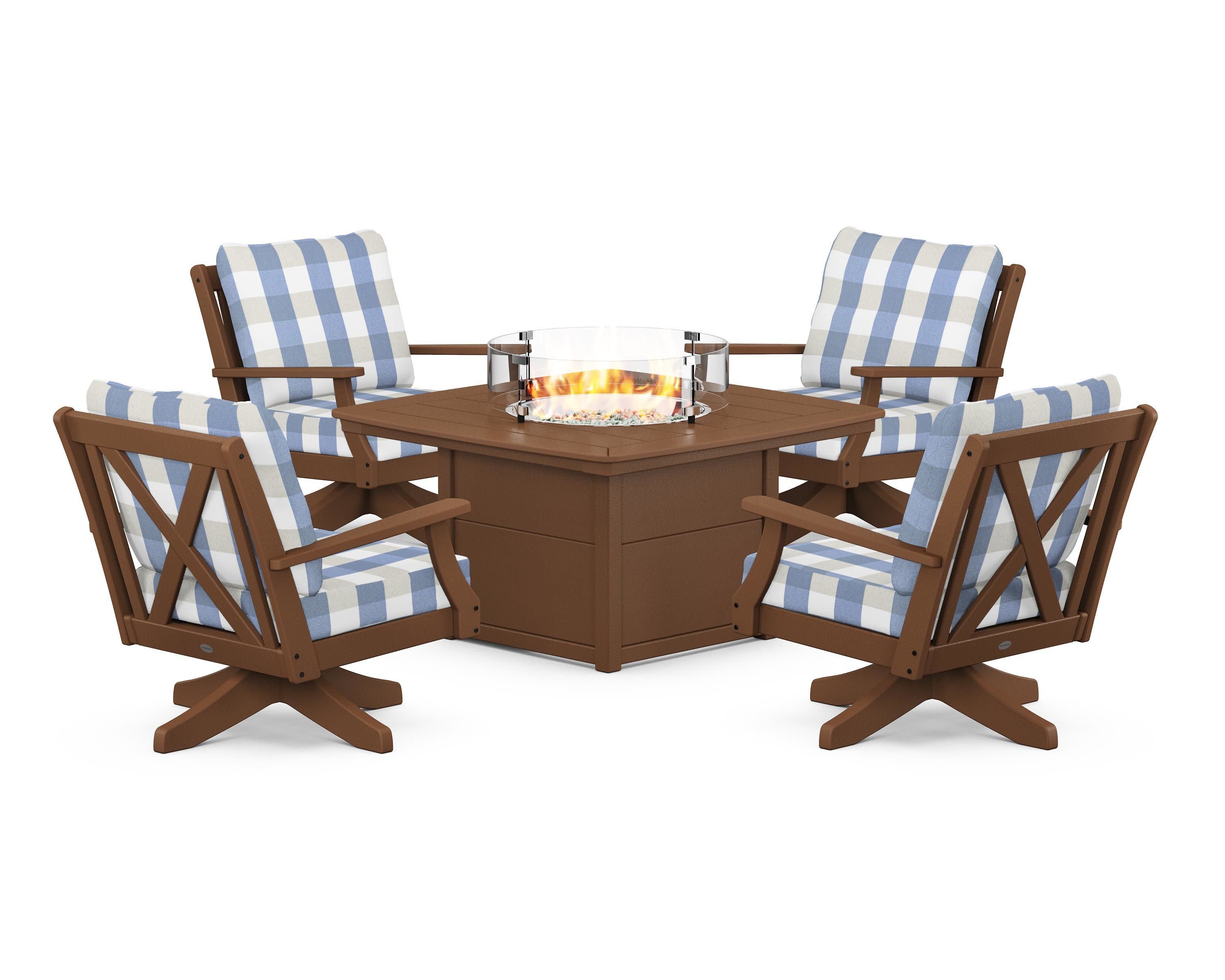 Braxton 5-Piece Deep Seating Swivel Conversation Set with Fire Pit Table