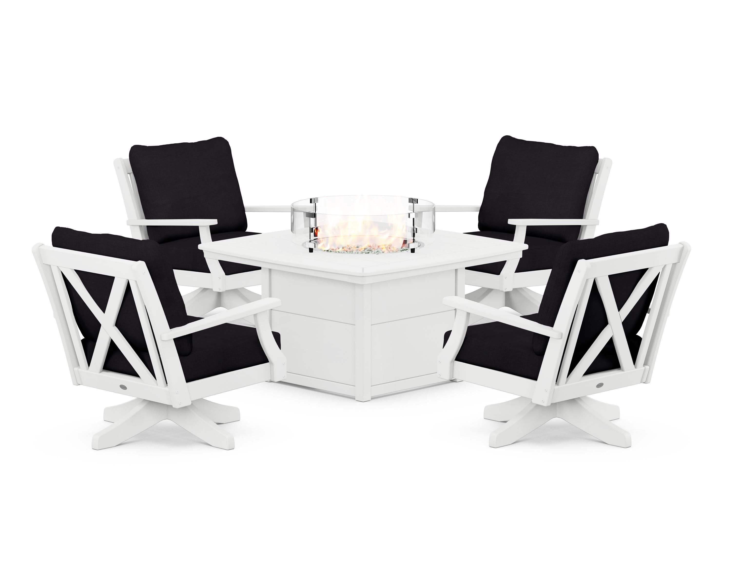 Braxton 5-Piece Deep Seating Swivel Conversation Set with Fire Pit Table