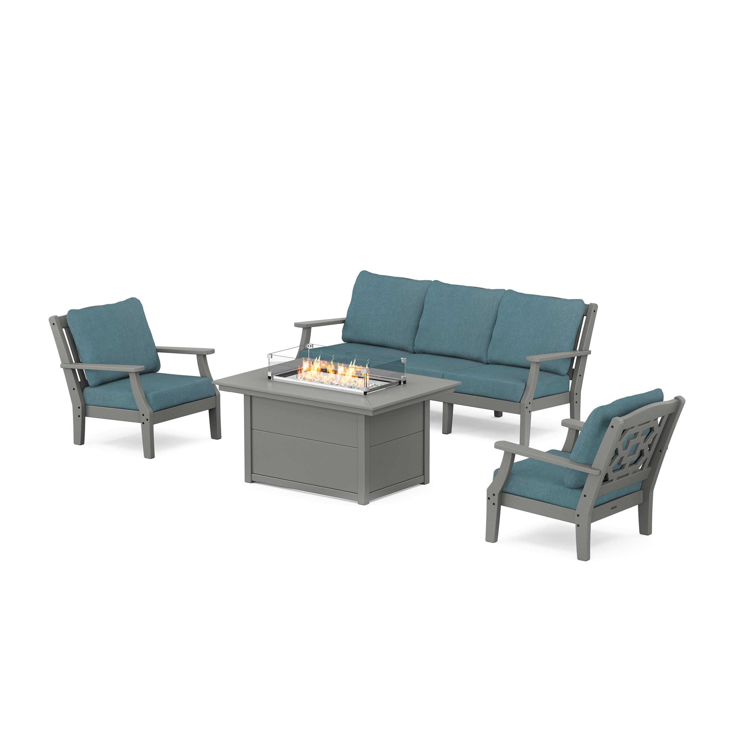 Chinoiserie Deep Seating Fire Pit Table Set