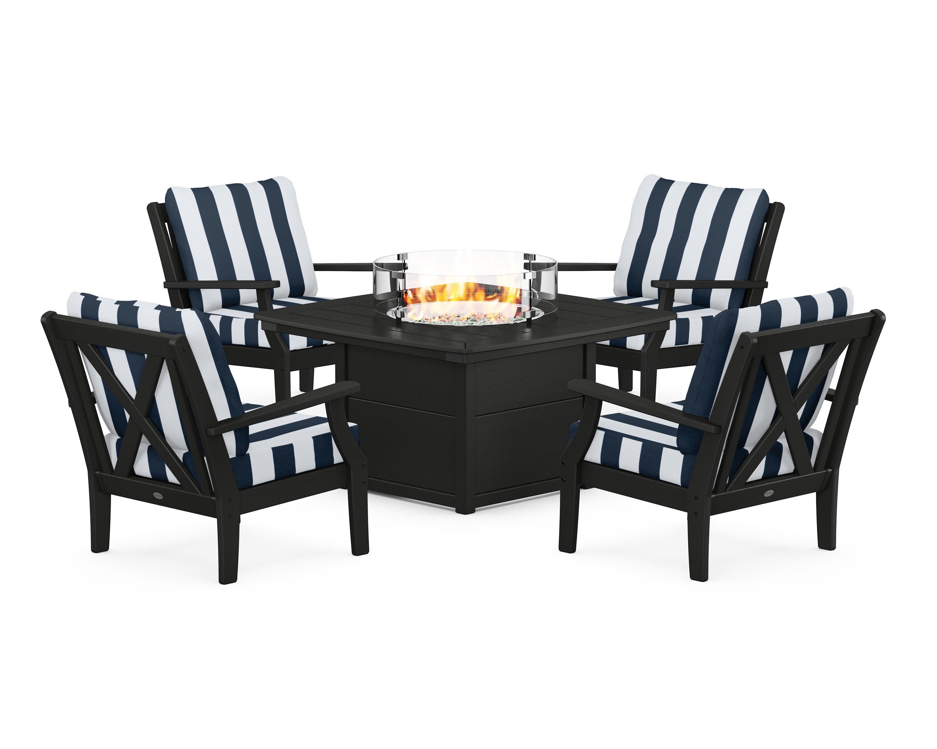 Braxton 5-Piece Deep Seating Conversation Set with Fire Pit Table