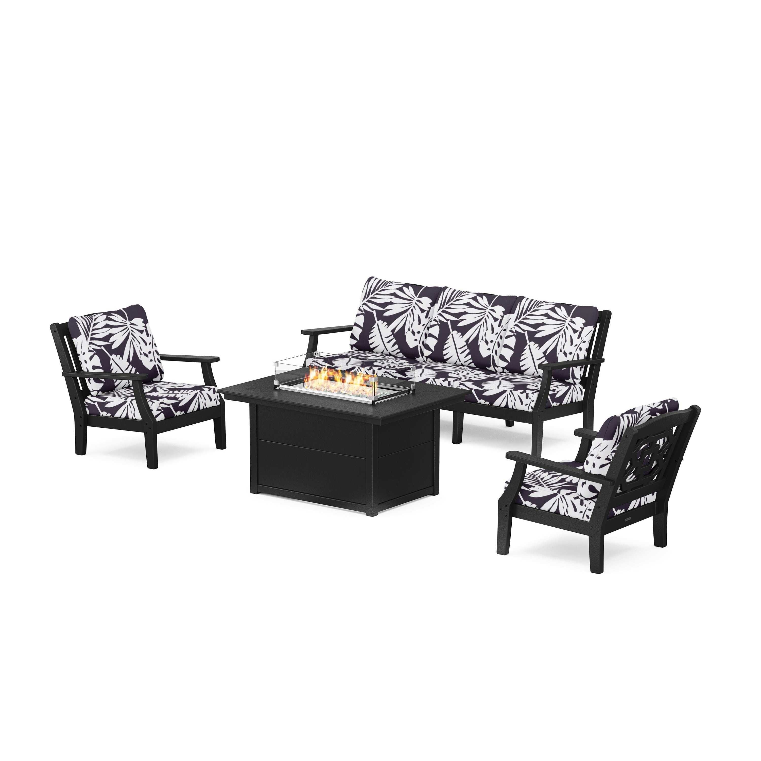 Chinoiserie Deep Seating Fire Pit Table Set
