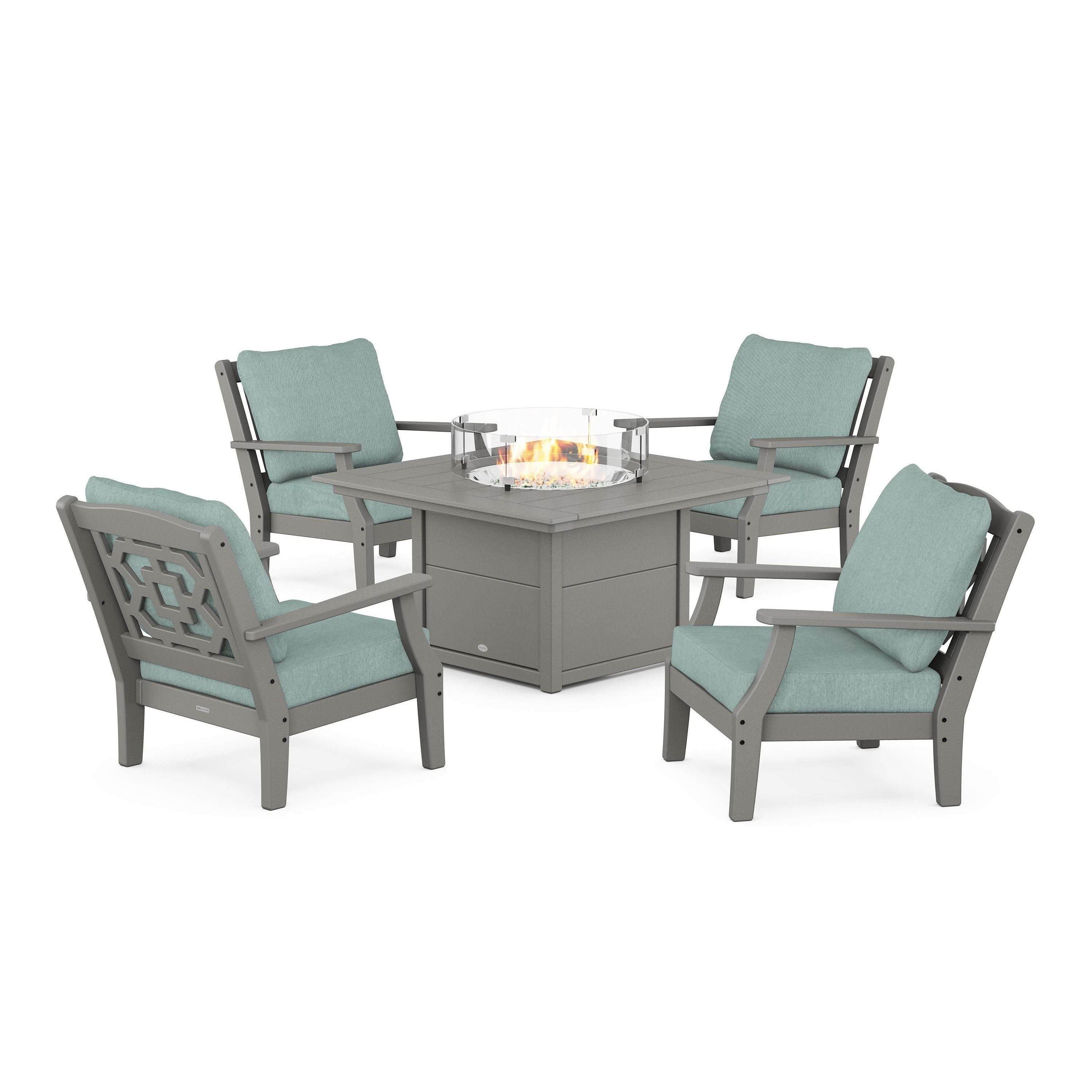 Chinoiserie 5-Piece Deep Seating Set with Fire Pit Table