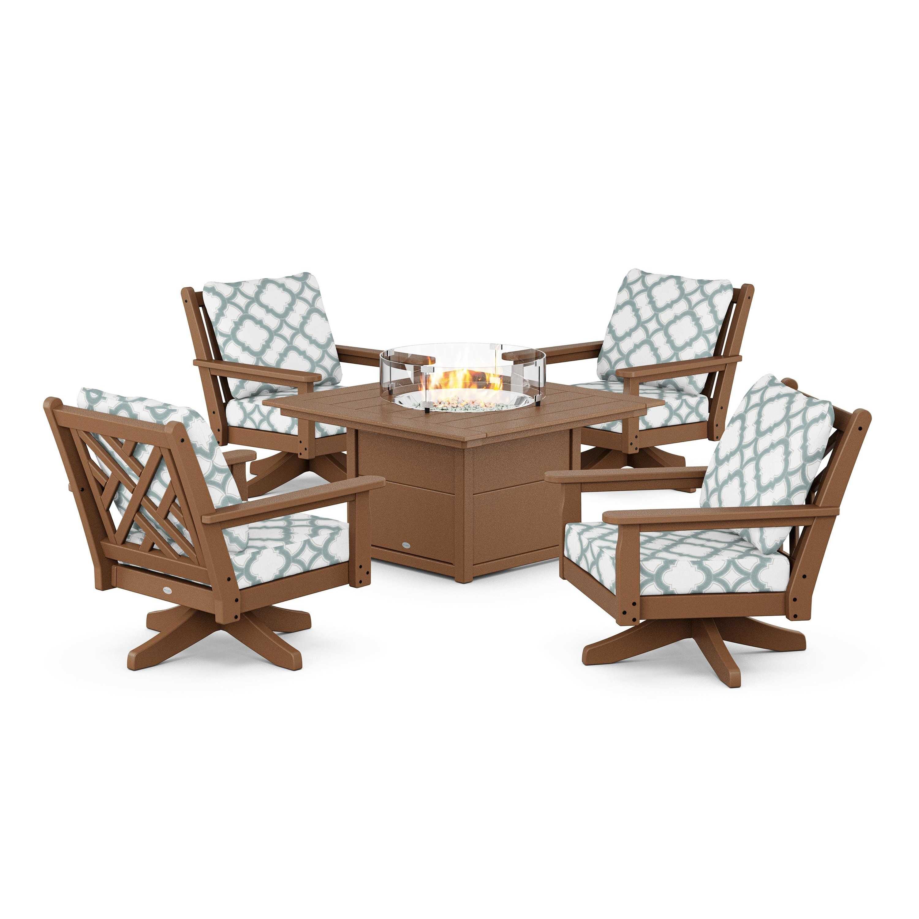 Chippendale 5-Piece Deep Seating Swivel Conversation Set with Fire Pit Table