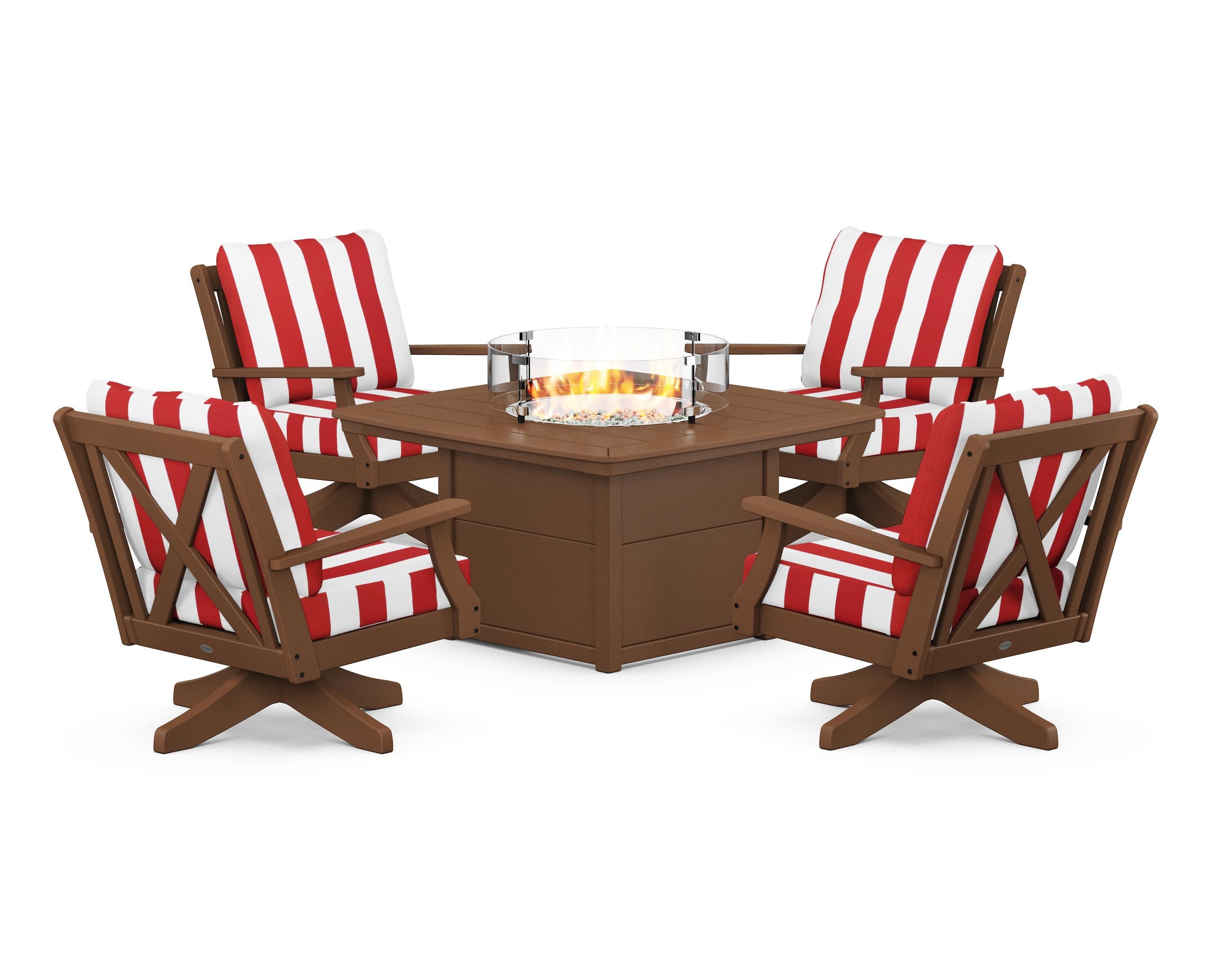 Braxton 5-Piece Deep Seating Swivel Conversation Set with Fire Pit Table